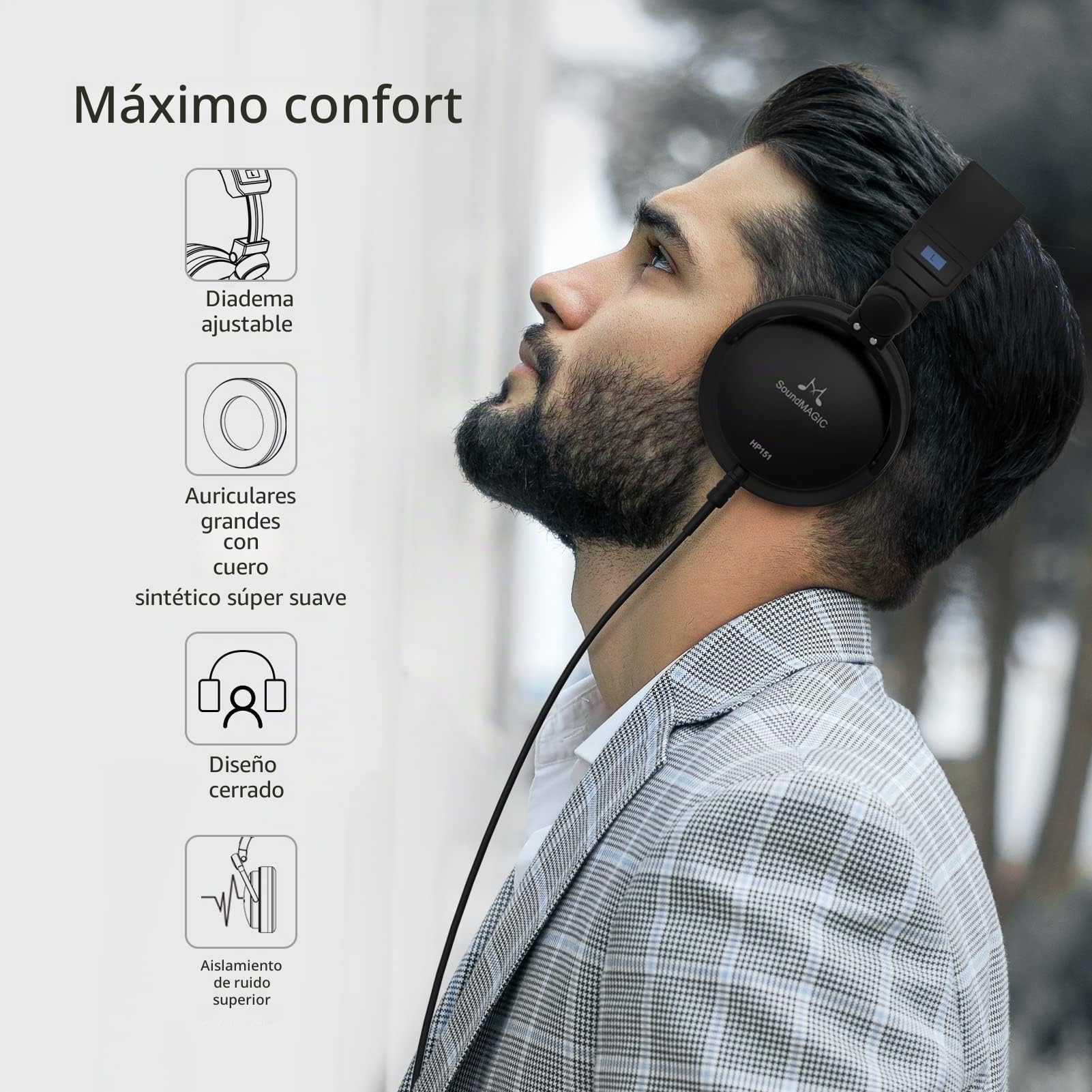 SoundMAGIC HP151 Cascos Over-Ear Cableados, HiFi, Cable Removible, Negro | Baja impedencia, fácil de manejar, tuning audiófilo, comfort over-ear acolchado, compatible con reproductores HiFi y Android