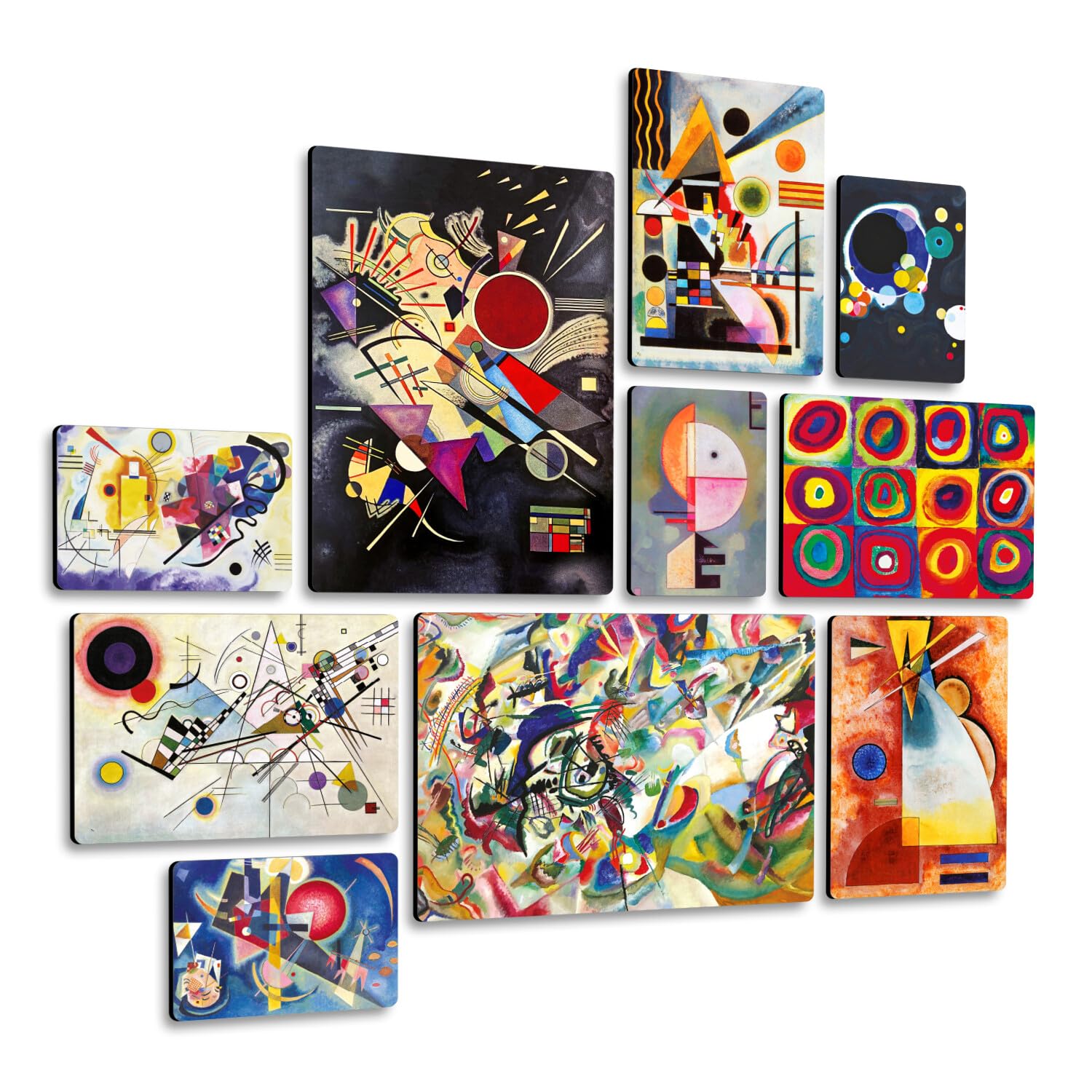 Giallobus - Ensemble de 10 peintures multi-panneaux - Vassily Kandinsky - Kandinsky 1 - Bois MDF - - 2 x 42x29,7cm - 4 x 29,7x21cm - 4 x 21x14,85cm - - Prêt à accrocher - Tableaux