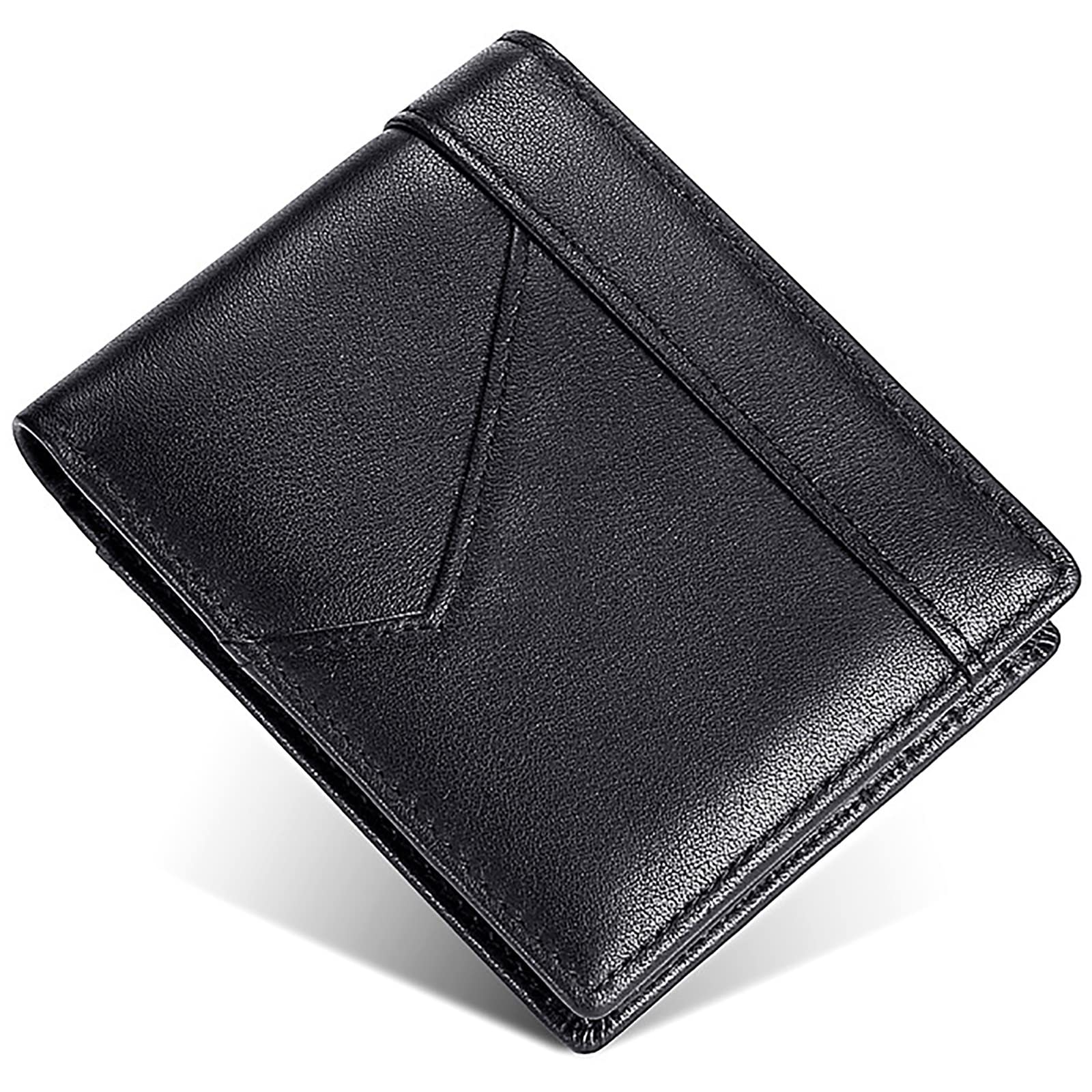 Portafogli, Portafoglio da Uomo con Blocco, 2 Scomparti for Banconote, 1 Finestra for Documenti d'identità, Porta Carte di Credito in Pelle(Black)
