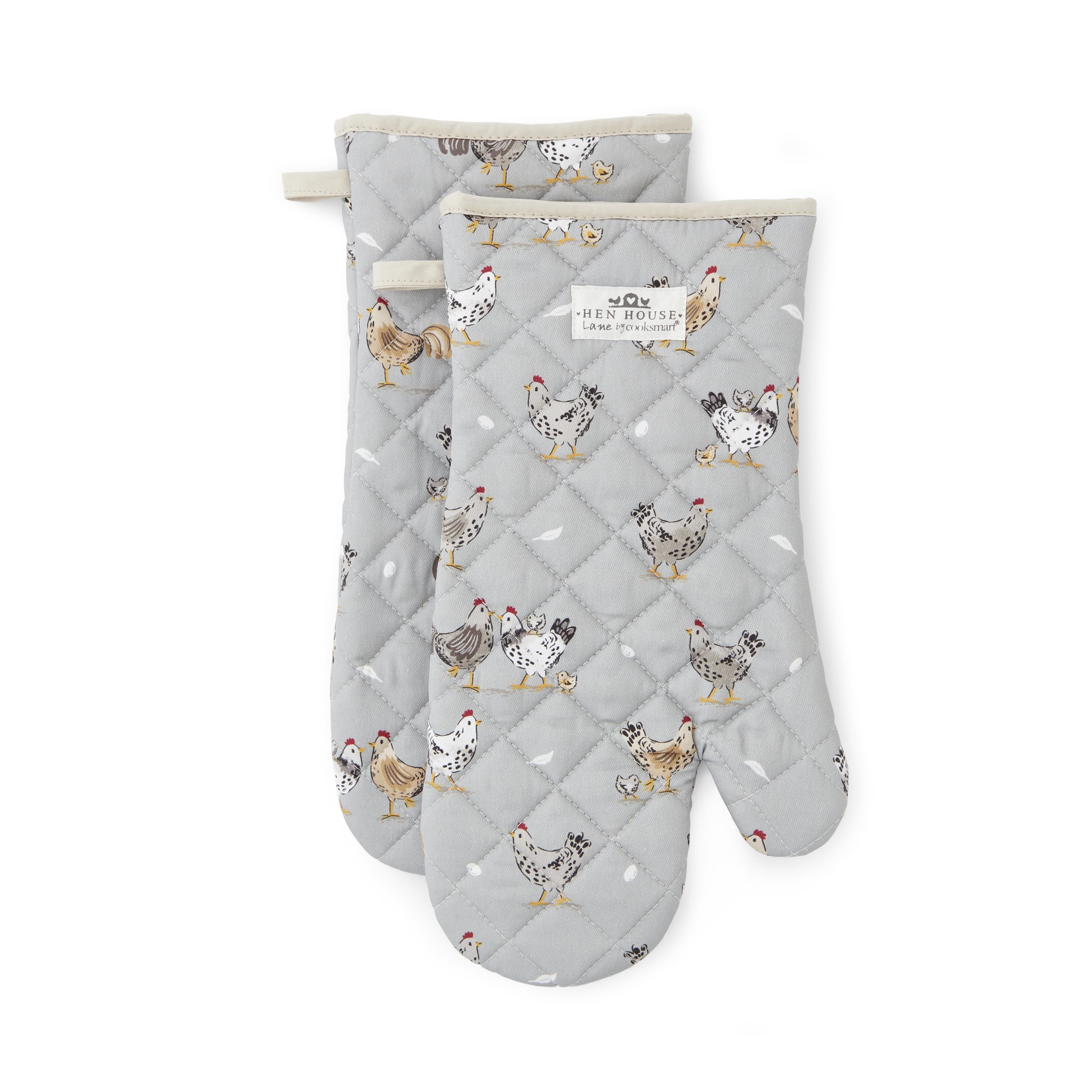 Cooksmart Hen House Lane Set of 2 Gauntlets | British Designed Farmhouse Kitchen Oven Gloves | 100% Cotton with Heat-Resistant Padding | Stylish & Protective Cooking Mitts | Machine Washable