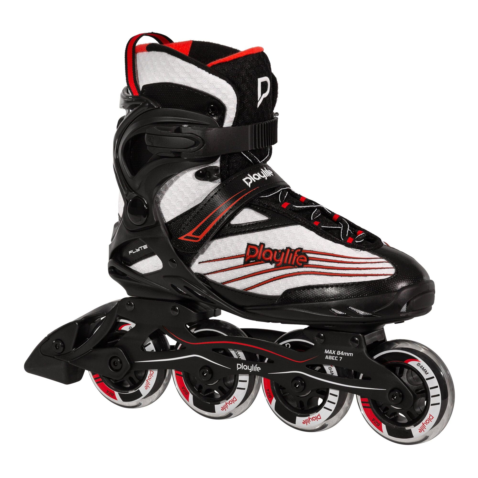 Playlife Patines en línea Flyte Black 84, negro/blanco, unisex, para hombre y mujer, ruedas de 84 mm/82 A, rodamientos ABEC 7, n.º 880267