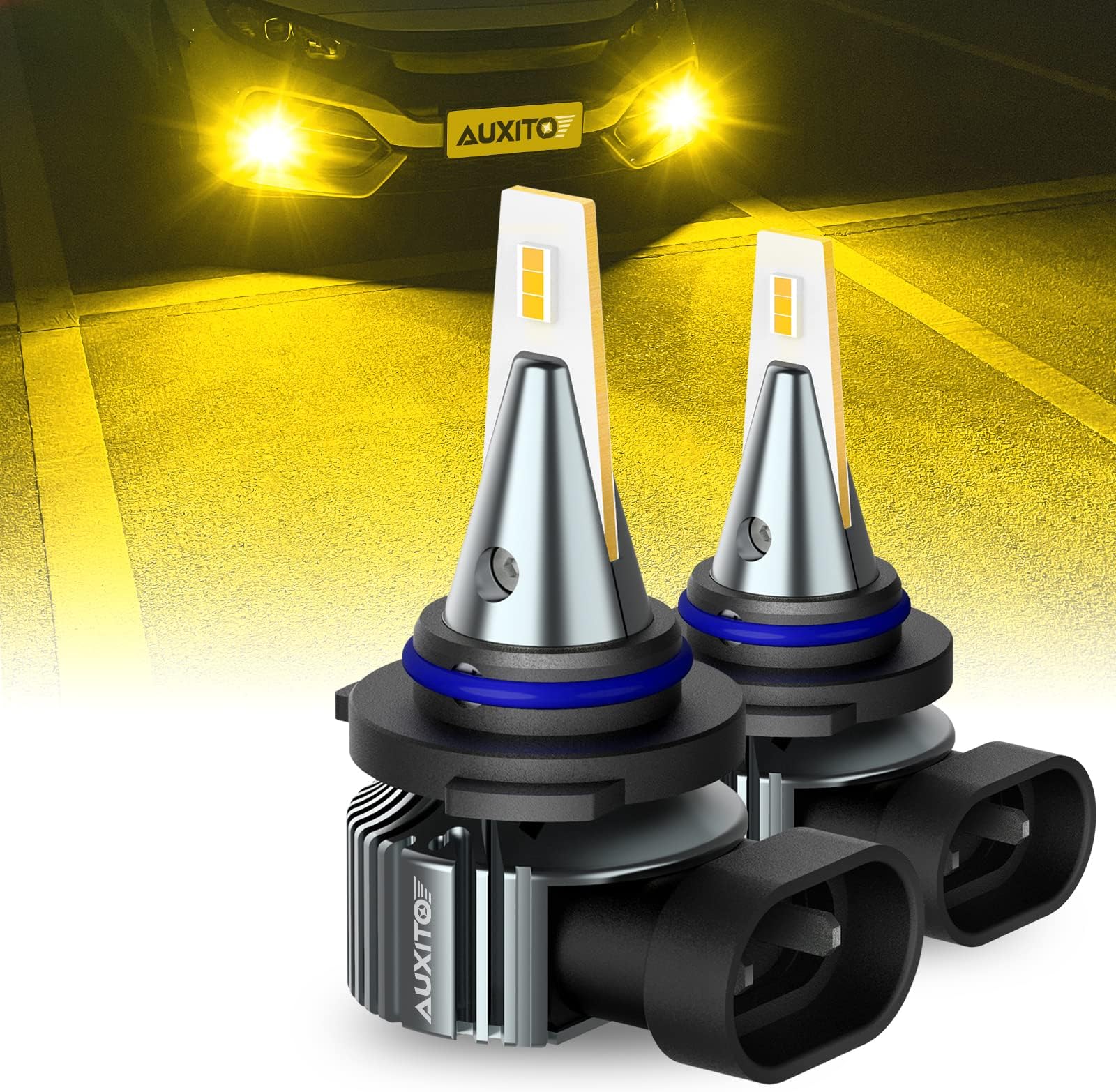 AUXITO 9006 HB4 LED Fog Light Bulbs, 3000K Amber Yellow, 6000 LM High Brightness, 30W Play and Plug, Super Penetration with 12 CSP Chips, Waterproof, DRL Bulbs Replacement for Cars, Pack of 2