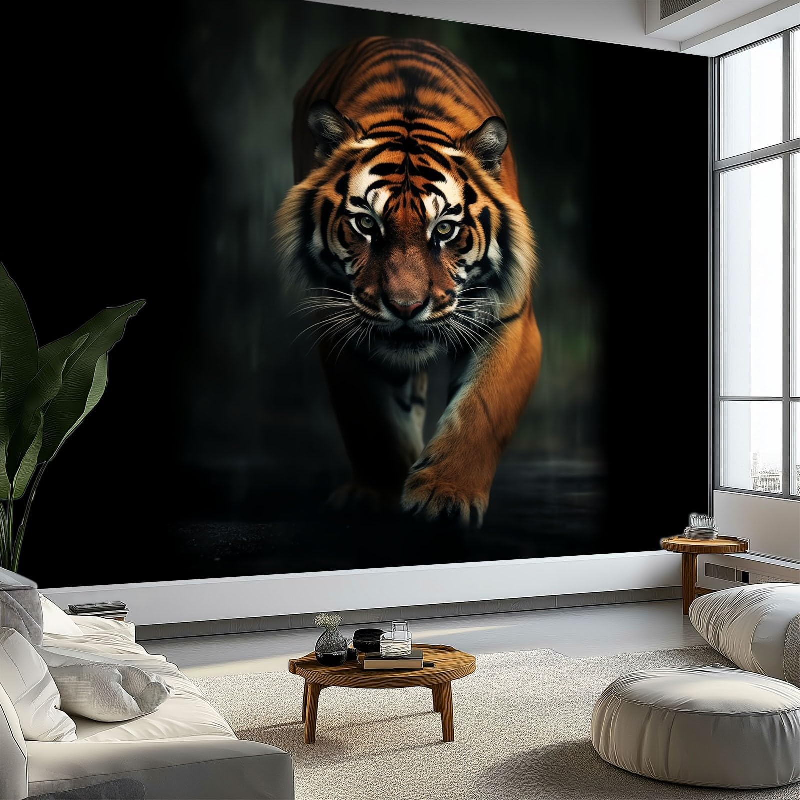Papier peint panoramique tigre lavable et pose facile tapisserie intissée chambre salon 200x140