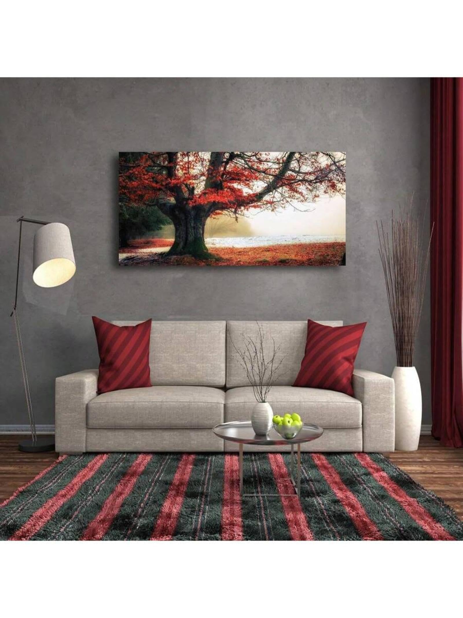 lianyibo Stunning Nature Landscape Prints Wall Art Canvas Artwork Sunrise Forest Scenery With Red Leaves For Living Room Decor 70x140cm Frameless