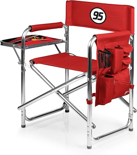 PICNIC TIME Mesa auxiliar deportiva, playa, silla de campamento para adultos, 36.6 x 18.5 x 32.9, Disney Pixar Cars Lightning McQueen - Rojo