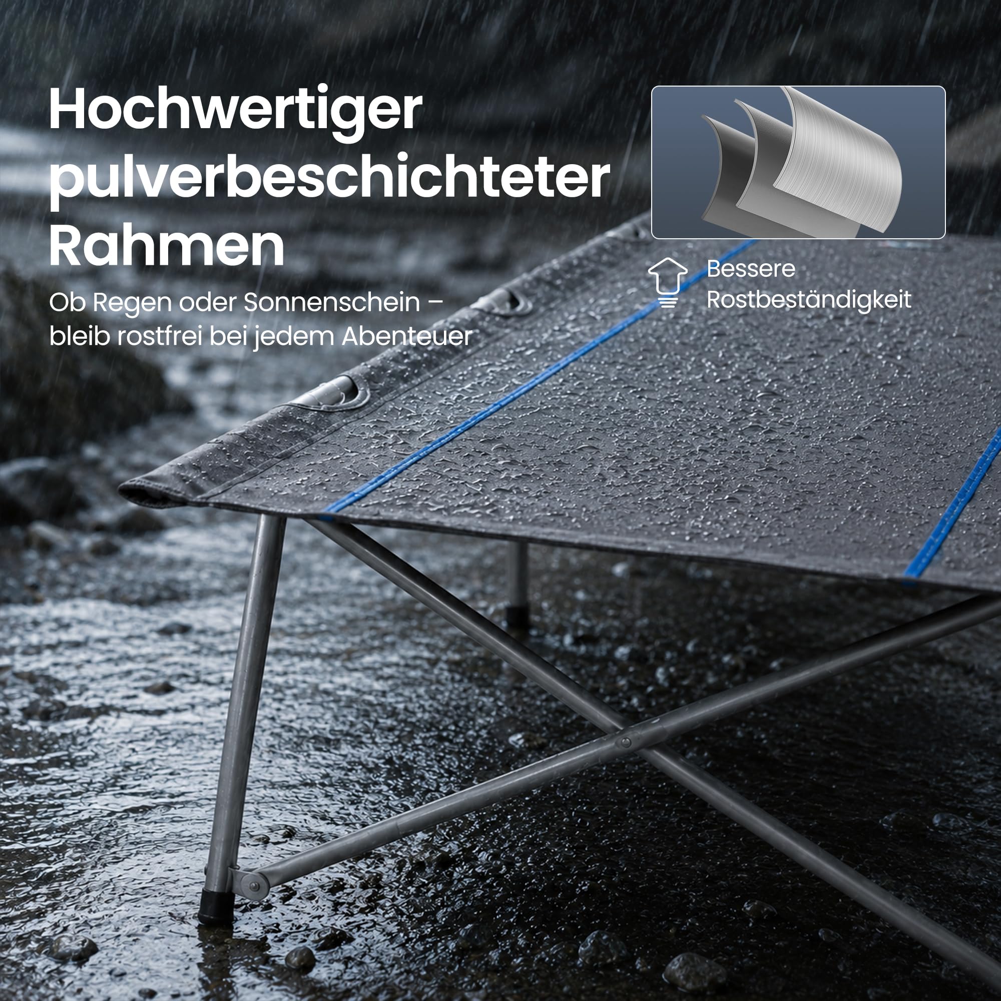 High Peak Feldbett klappbar, hohe Liegefläche, 190 x 65 x 45cm, bis 120kg | Gästebett mit 600D Oxford, pulverbeschichteter Stahlrahmen und Packmaß 95,5 x 14,5 x 12,5cm für Camping, Büro und Gäste
