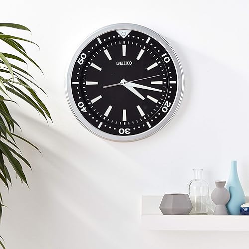 Miniatura 4 de Seiko Reloj de pared con esfera de reloj de 14 pulgadas, tono negro y plateado con manecillas silenciosas