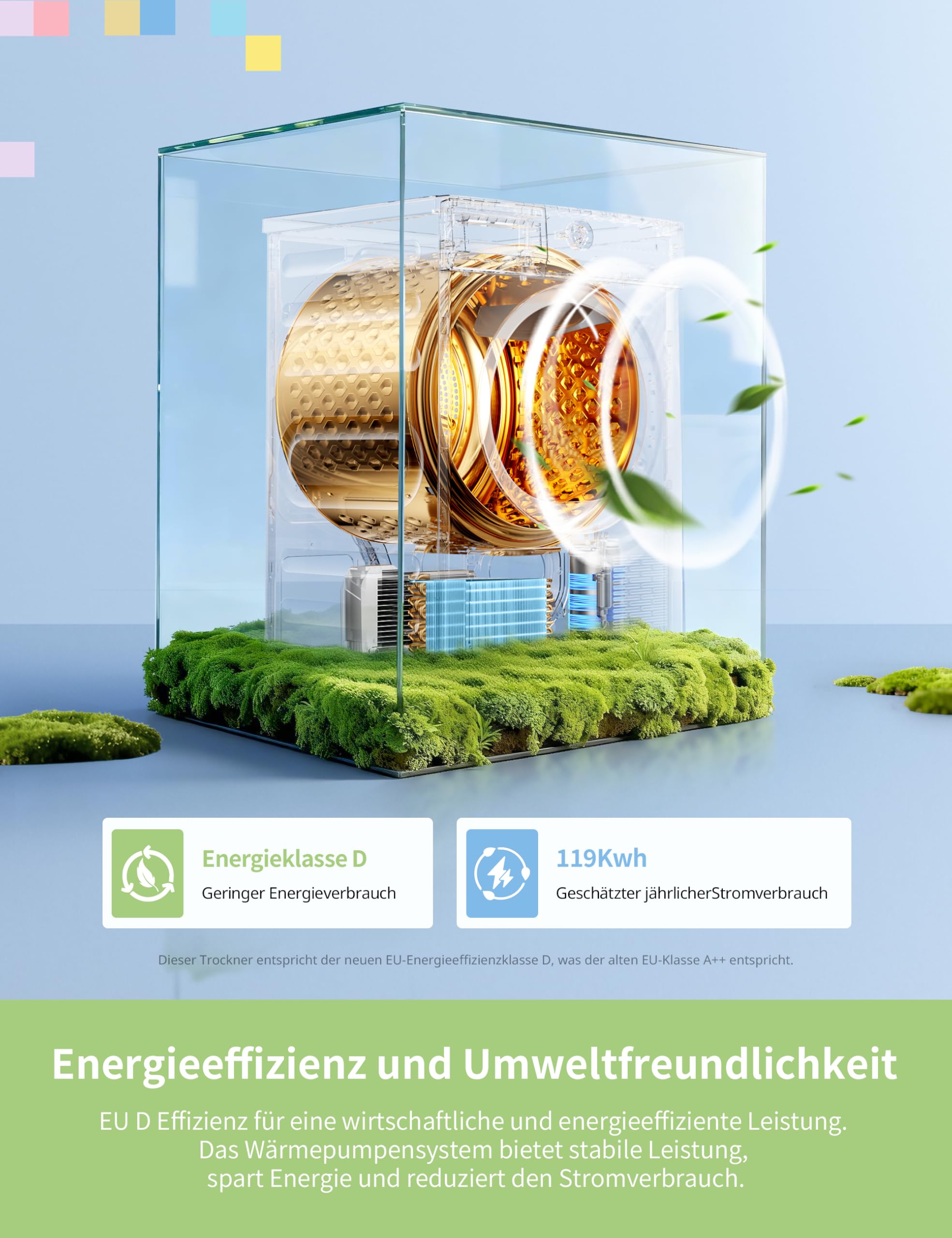 Comfee Wärmepumpentrockner 8kg Energieklasse D mit Wärmepumpentechnologie UV-Licht LED-Display Schnelltrocknen CD08EHP05W Weiß