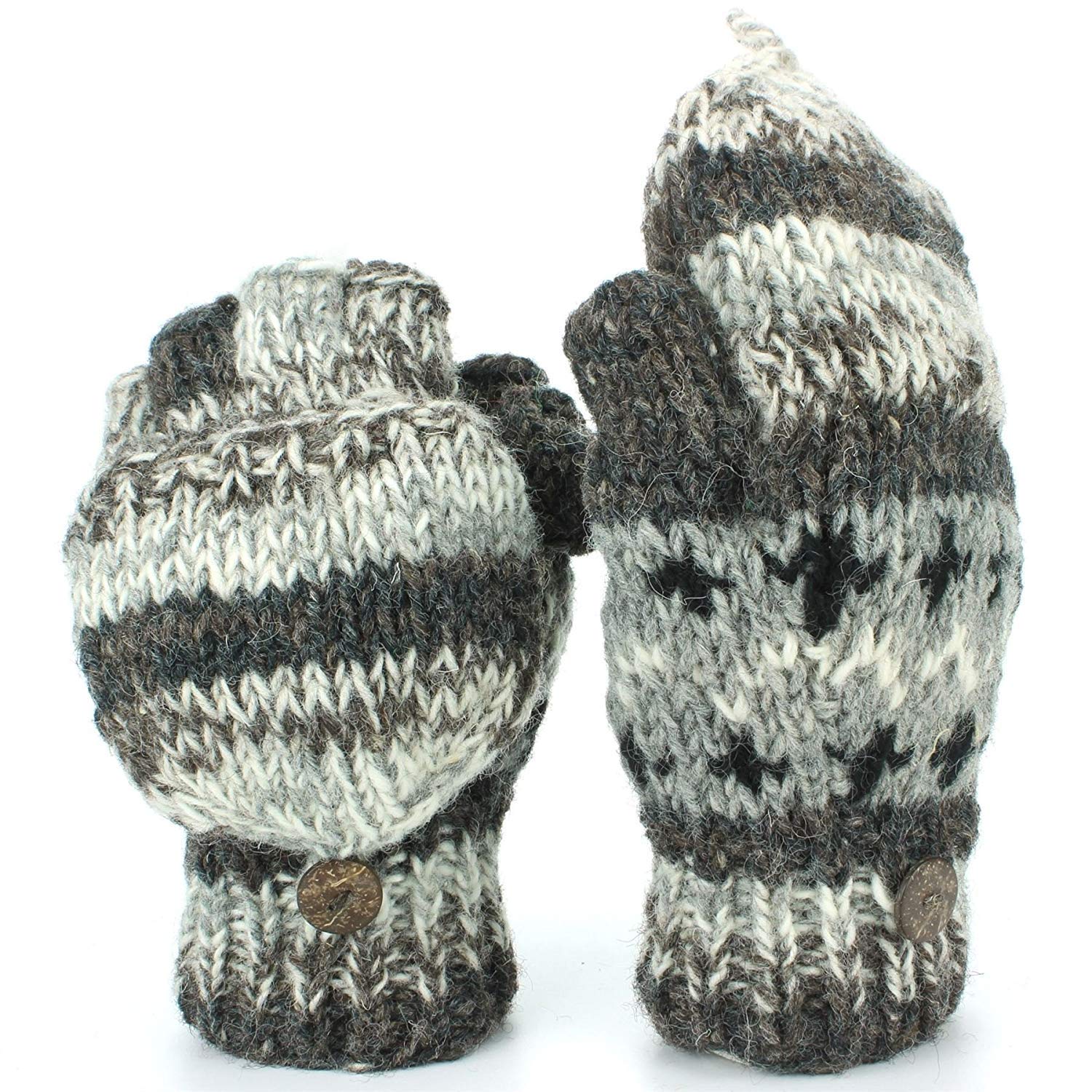Loudelephant Grey Chunky Wool Knit Abstract Pattern Fingerless Shooter Gloves