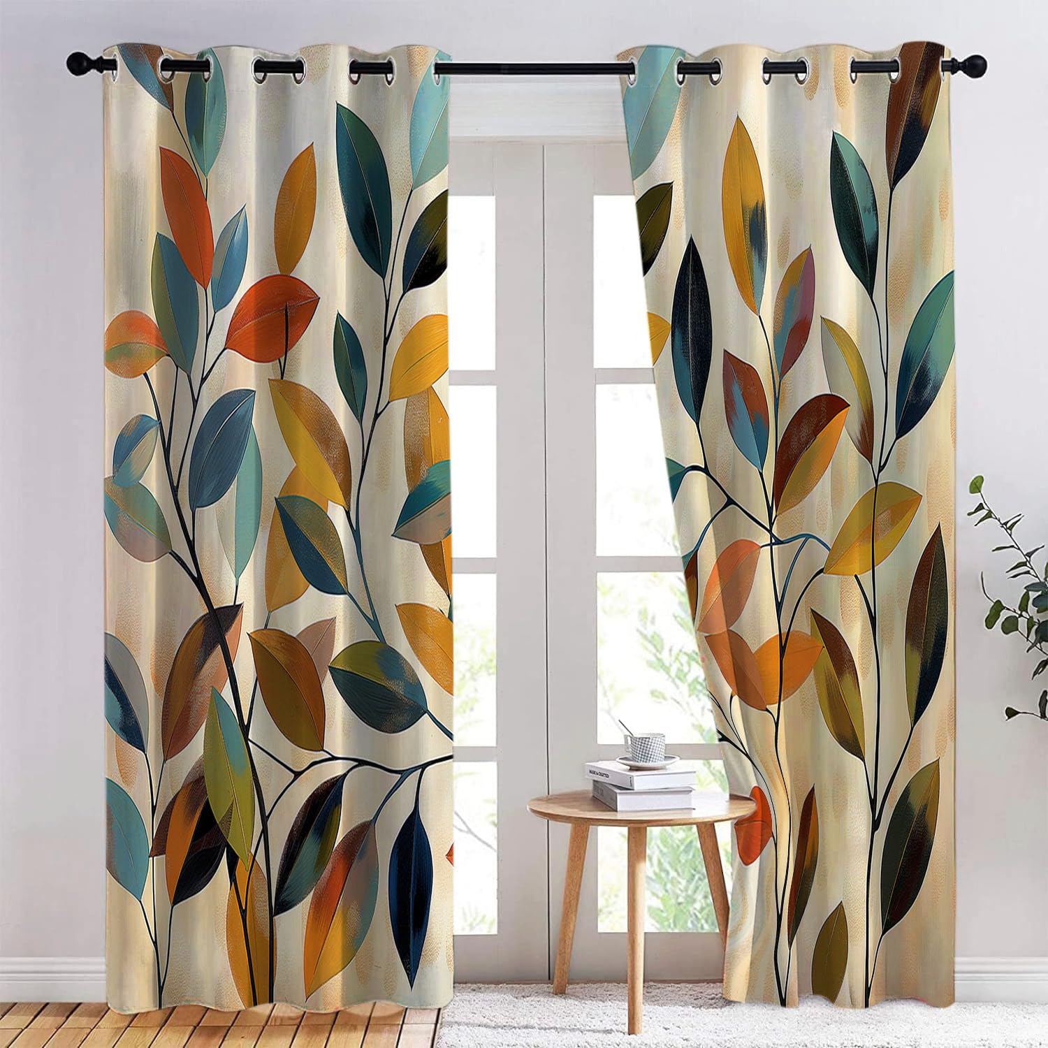 CozyRest Blickdichte Gardinen Bunte Blätter in Aquarell Verdunkelungsvorhang - Lichtundurchlässige Vorhang mit Ösen für Schlafzimmer Geräuschreduzierung 230 x 117 cm, 2er Set