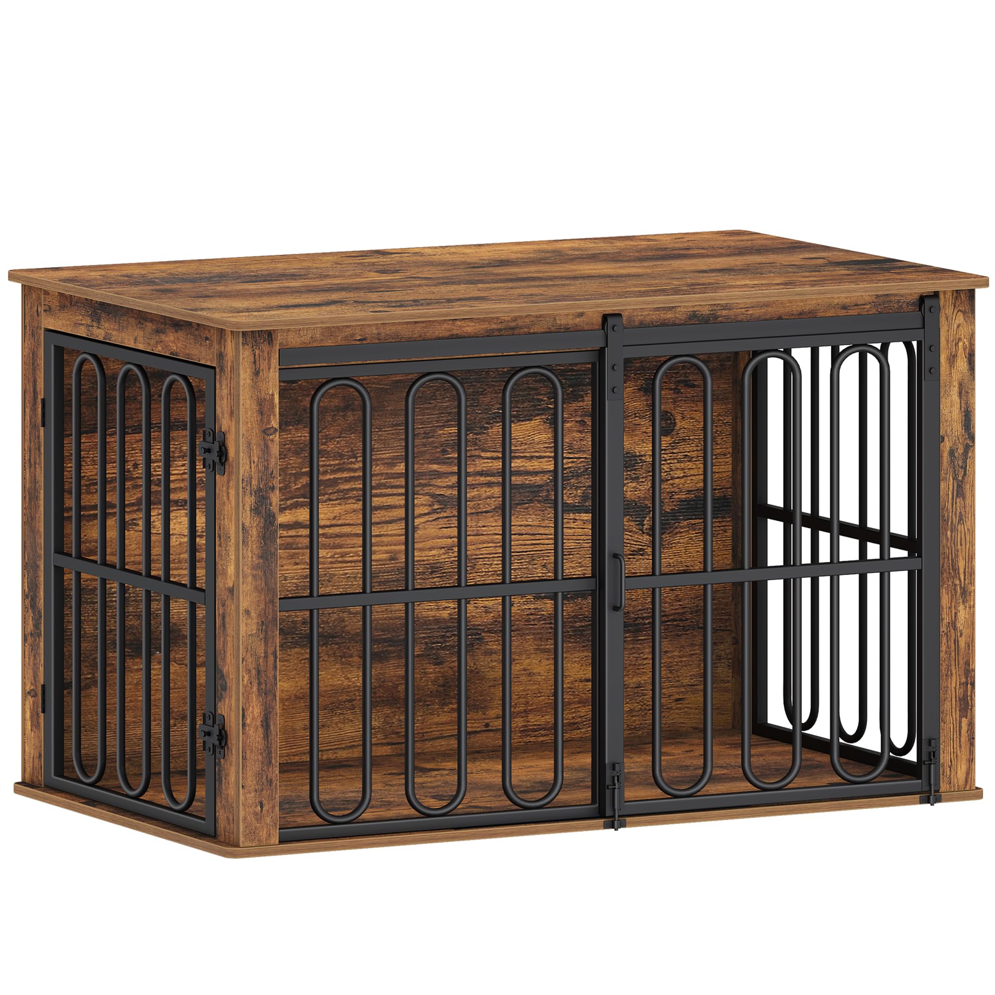 HEXCELEN Cage pour Chien avec Porte Coulissante, 2 Portes, Table d'appoint, pour Petits et Moyens Chiens, Marron, 100 x 60 x 62,4 cm