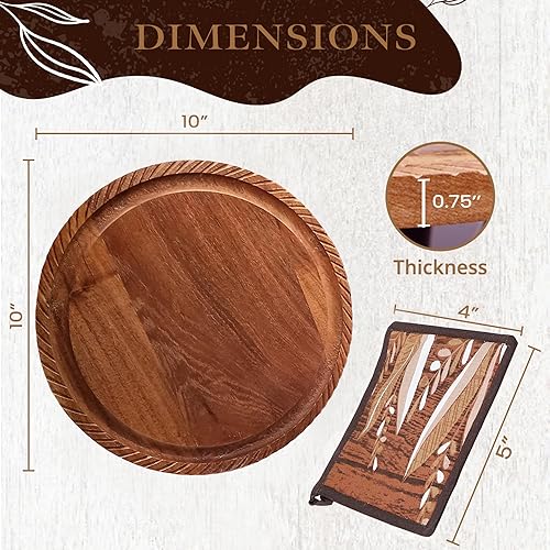 Miniatura 2 de K &amp; R Salvamanteles de madera para ollas y sartenes  Madera de acacia natural  Salvamanteles de madera para platos calientes  Tabla de cortar de