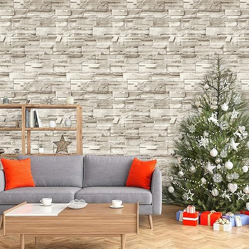 Miniatura 8 de Papel tapiz de vinil, desprendible y autoadherible, con impresión de ladrillos texturizados, antisalpicaduras, ideal para decoración del hogar,