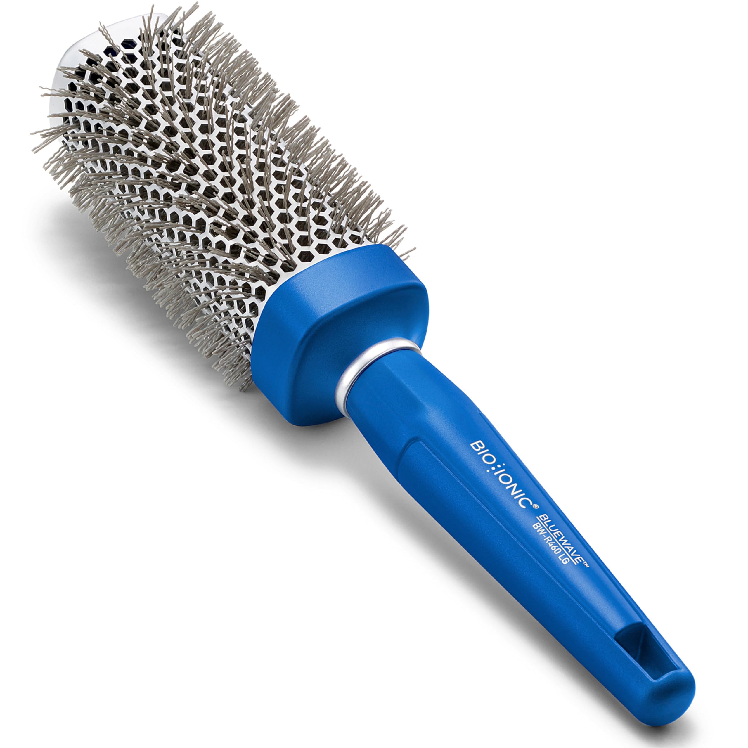 Bio IonicBlueWave Round Brush Large,NanoIonic Conditioning Brush,Crimped bristles for added tension, Soft Touch, Easy Grip Handle