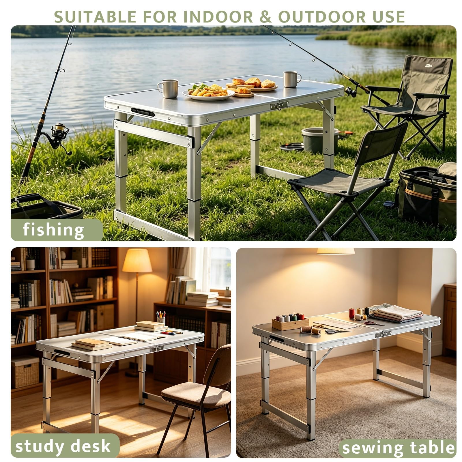 Tavolo da pesca pieghevole Tavolo da campeggio portatile da picnic all'aperto con gambe in alluminio regolabili Tavoli su cavalletto pop-up per barbecue da giardino
