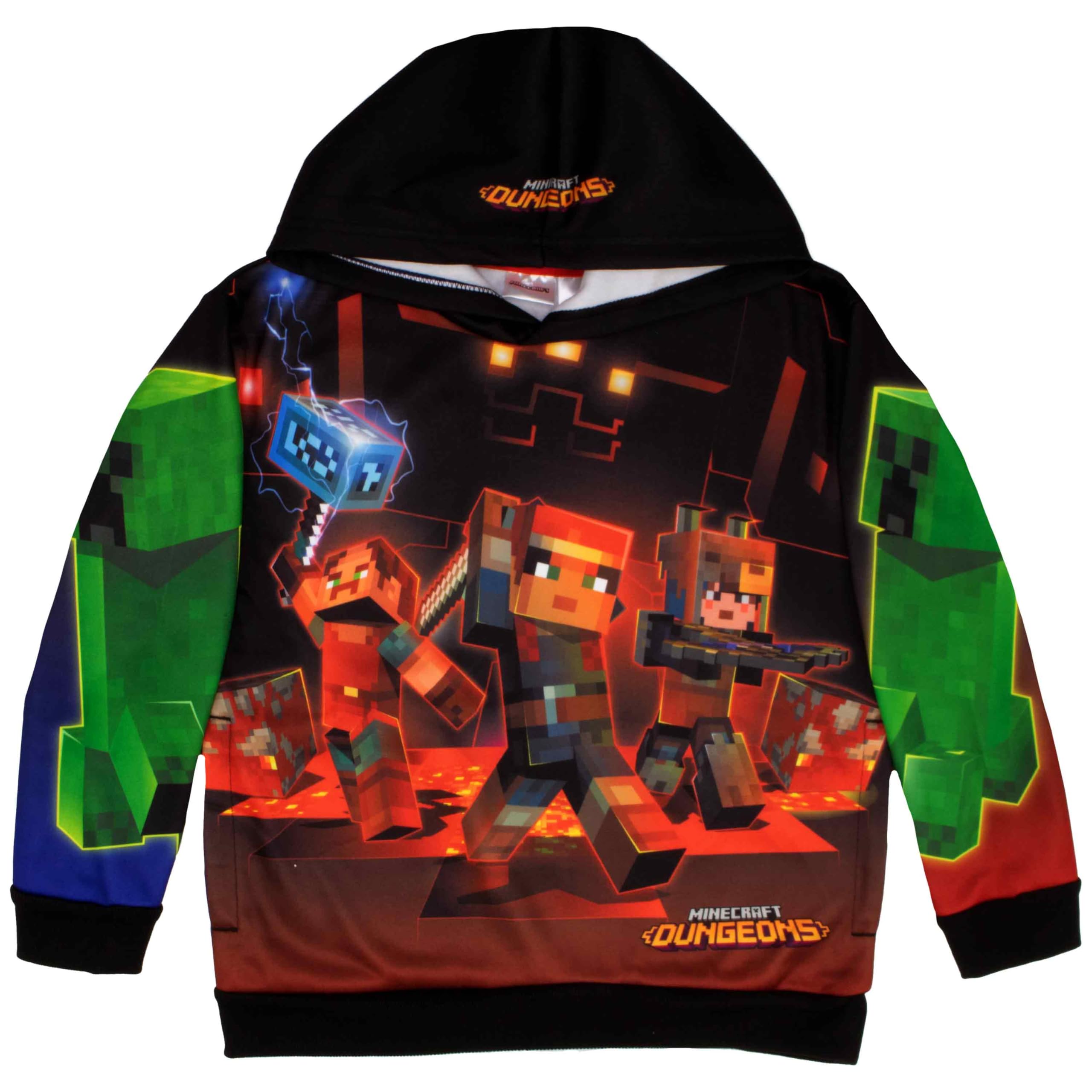 Minecraft Boy's Sublimated Long Sleeve Pullover Hoodie for Kids and Teens