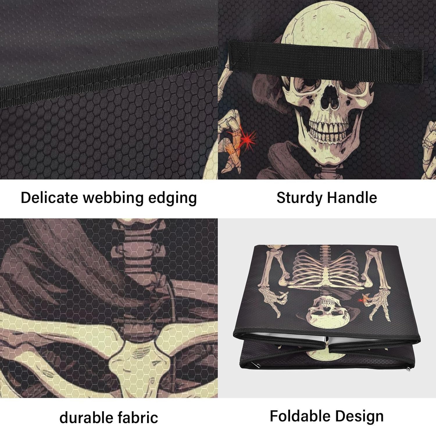 Funny Halloween Skeleton 13 Inch Christmas Ornament Storage Box with Lid - Holiday Decor Storage Containers, Stores 64 Ornaments, 3 Inch Cube Compartments