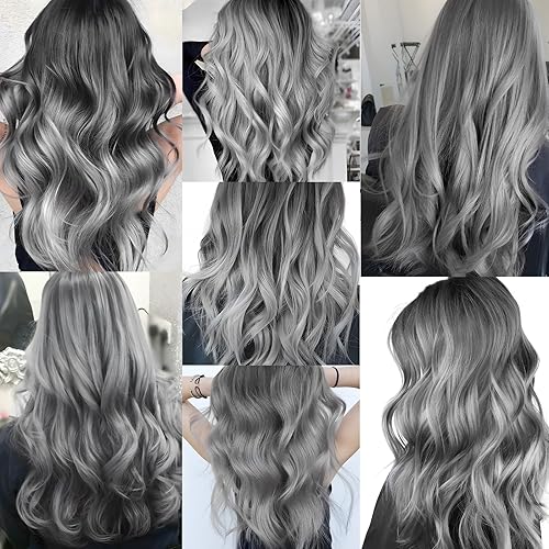 Miniatura 6 de Olldag 10 extensiones de cabello gris, rizado, ondulado, sintético, extensiones con clip en arco iris neón para fiesta, accesorios de cabello