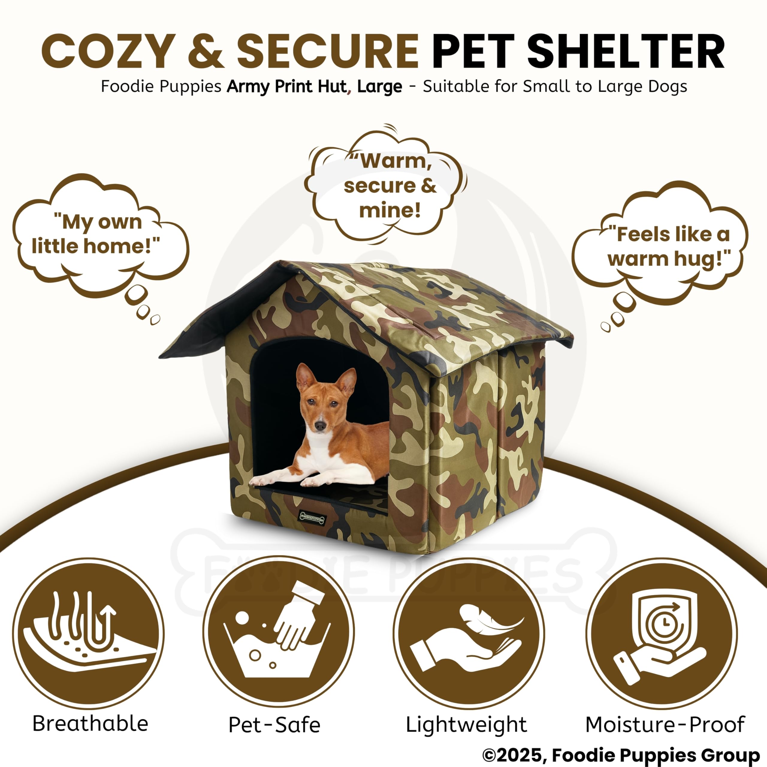 Foodie Puppies Soft & Light Weight Designer Luxurious Foldable Hut Army Print Large Pet Tent/Kennel/House/Hut for Cats/Kitten/Puppies & Dogs (54 x 53 x 62 cm), (Large) 4