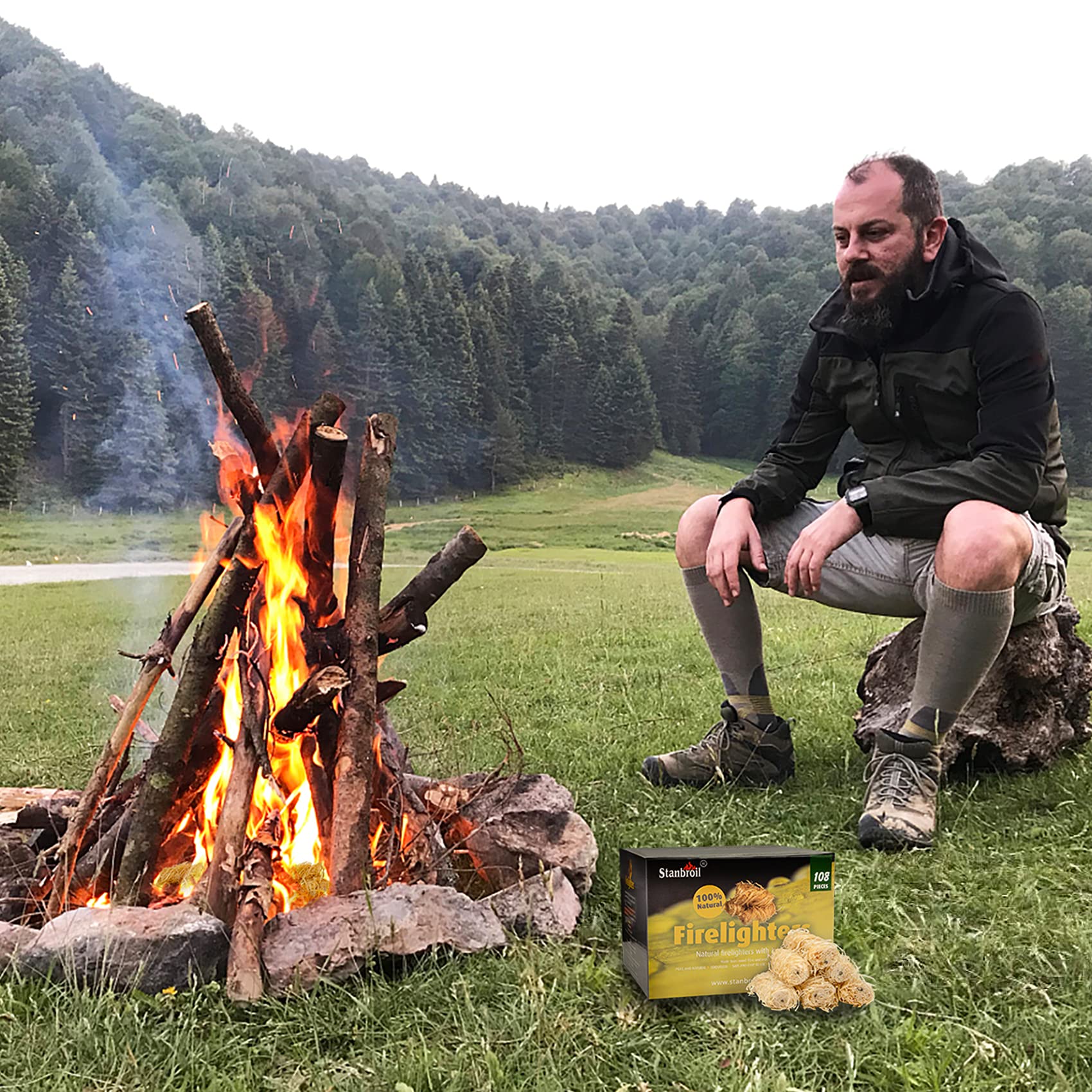 Stanbroil 108 piezas de iniciadores de fuego de carbón natural, iluminación súper rápida, perfectos para parrillas de barbacoa, ahumadores, estufa de leña, fogatas y chimeneas al aire libre