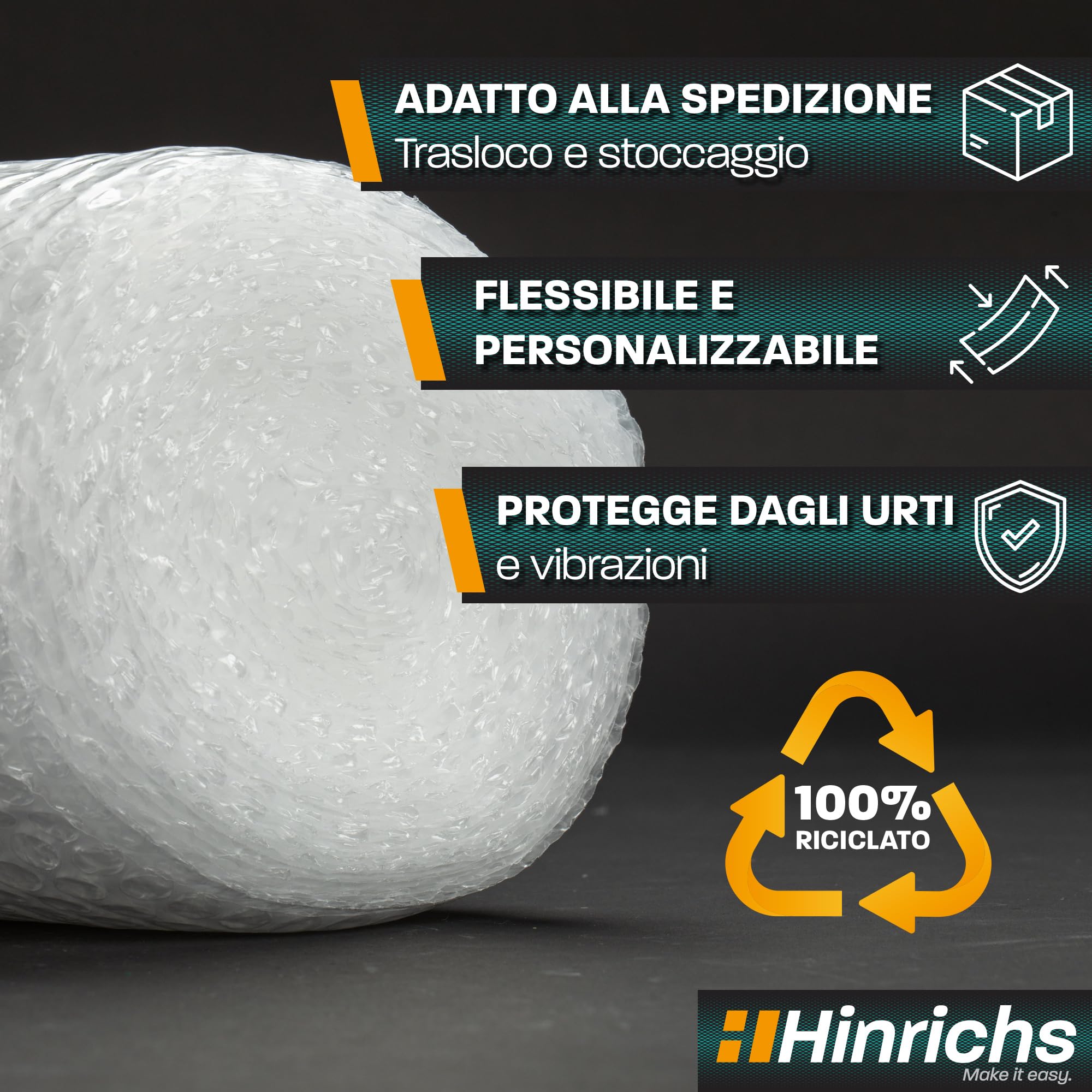 Hinrichs Rotolo Pluriball Imballaggio 10m Riciclabile Bolle Oggetti Fragili