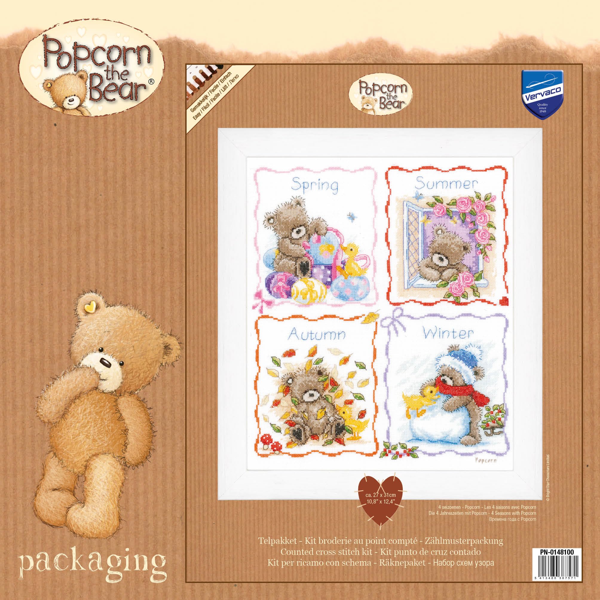 Vervaco Kits De Punto De Cruz Contado Cuadros Decoracion DIY Creativo Kit PALOMITAS LAS 4 ESTACIONES Manualidades Arte De Pared Bordar Kit Principiantes Regalo ca. 27 x 31 cm Cross Stitch Embroidery