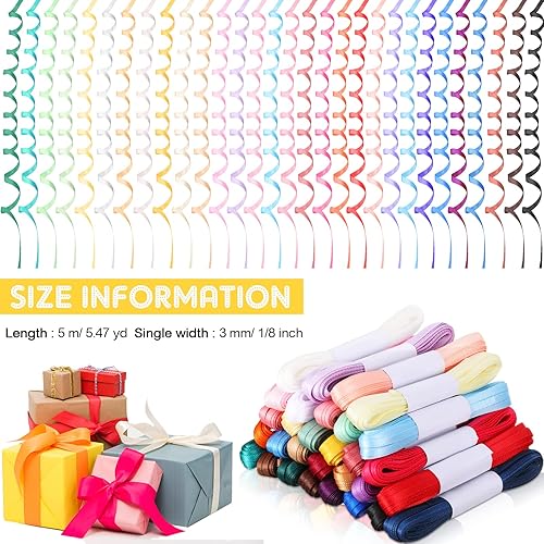 Miniatura 3 de 30 cintas finas para hacer lei de 1/8 pulgadas, 164 yardas, satén, multicolor, doble cara, grogrén, manualidades, tela de poliéster para envolver