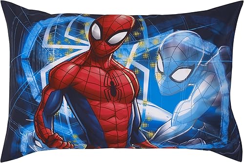 Miniatura 5 de NoJo Marvel Spiderman to The Rescue - Juego de ropa de cama infantil de 4 piezas, color rojo, blanco y azul, edredón, sábana bajera ajustable,