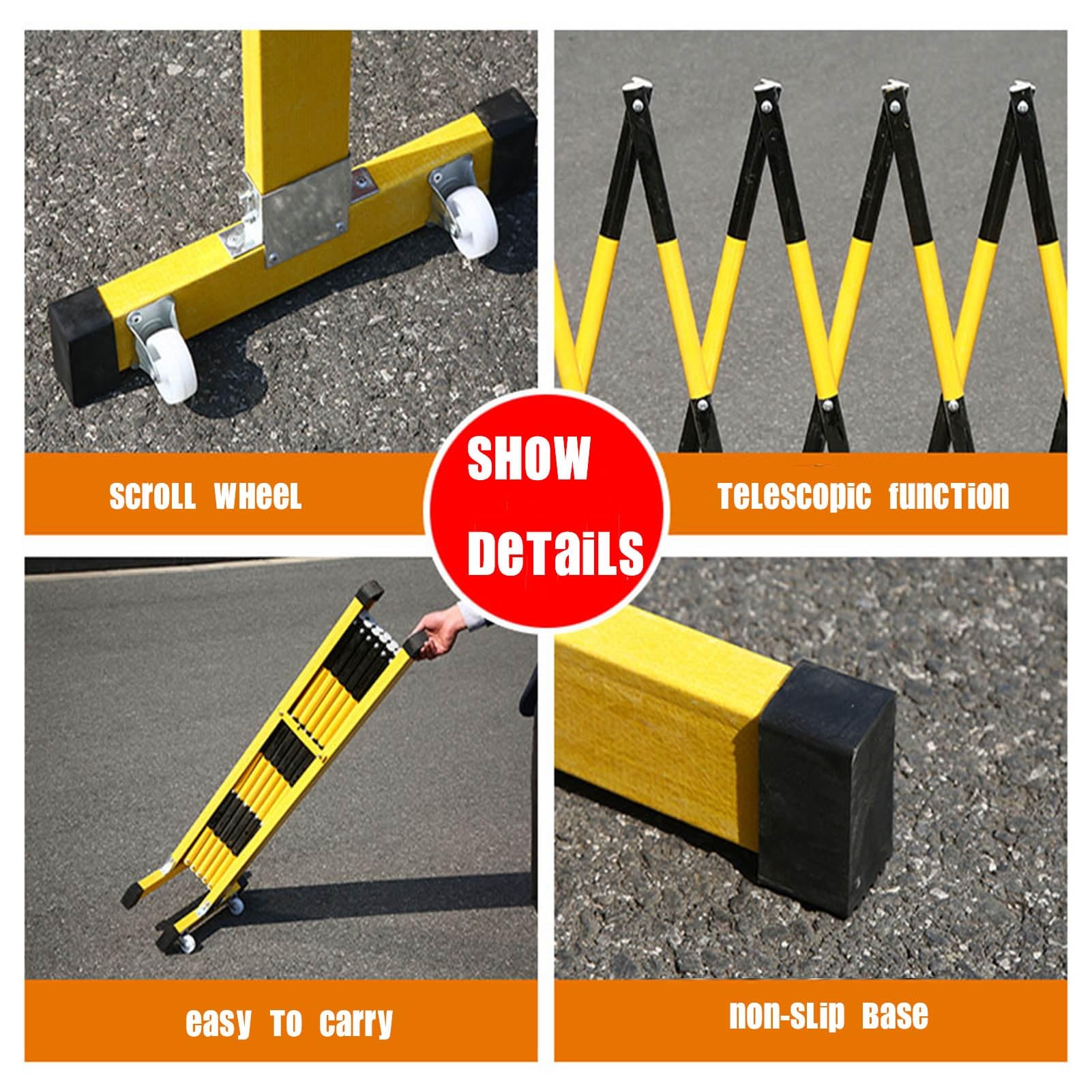 Genérico Barrera de Seguridad metálica Extensible - Valla de tráfico retráctil para entradas de vehículos, Obras de construcción y Uso Industrial, 120 cm de Altura, 250 cm (8,2 pies) de Longitud.