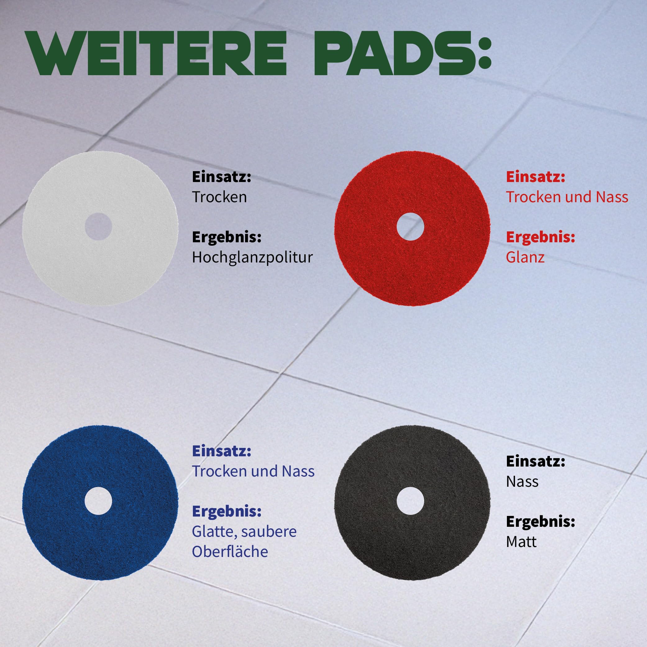 Superpads Maschinenpads aus Polyester 23-25mm - Reinigungspads für Trocken- & Nassanwendung - Hohe Reinigungsleistung für verschiedene Bodenarten (18 Zoll, Grün, 3er Set)