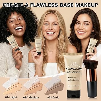 Color Changing Foundation Color Matching Foundation, Even Skin Toning, Lightweight Coverage Face Makeup for Mature Skin, 1.01 FL.OZ-1# Light