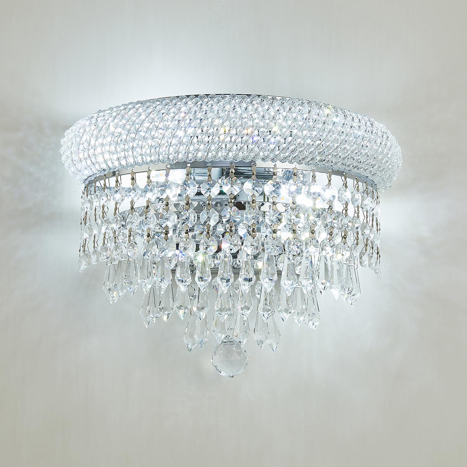 2-Lights Crystal Icicle Prisms Drops Wall Sconce Light for Living Room Dining Room Bathroom Vanity Mirrors Hallway Bedroom Closet Stairway (Chrome)