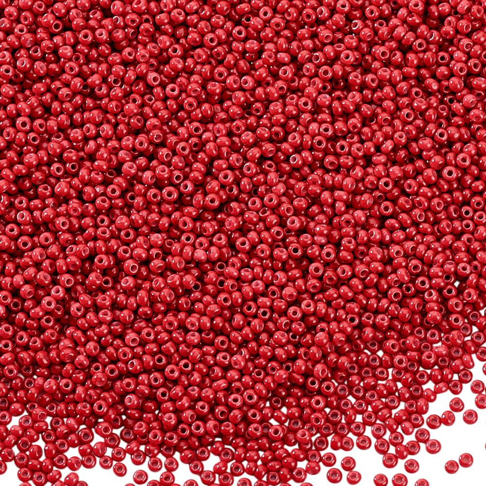 PH PandaHall 6000 Pcs 11/0 Glass Seed Beads, 2mm Seed Beads Red Round Waist Bead Mini Spacer Small Red Bead for Earring Choker Bracelet Neckalce Waist Chain Jewelry DIY Crafts Making