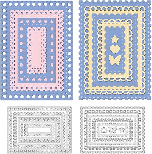 12 piezas de troqueles de corte rectángulo con marco troquelado, plantillas en capas, troqueles de fondo para hacer tarjetas, troqueles de metal