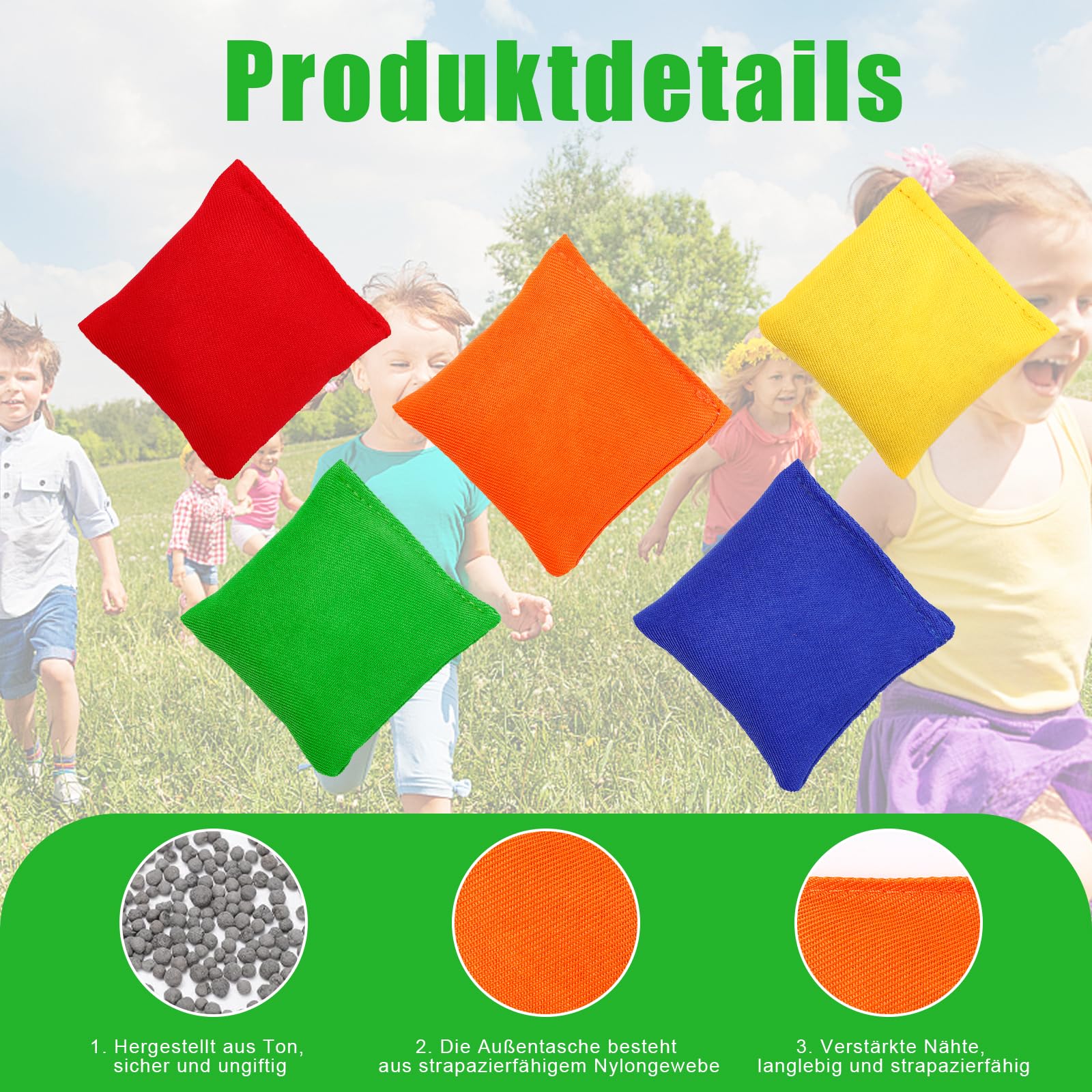 10 Stück Cornhole Säckchen, 6.5 x 6.5cm Cornhole Bean Bag, Nylon Wurfsäckchen, Klein Wurfsack, Bunte Bohnensäckchen, Bean Bag Wurfspiel für Kinder Outdoor Indoor Familie Partyspiele, 5 Farben