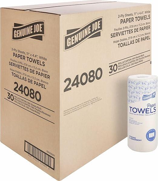 Genuine Joe-GJO24080 2-Ply Household Roll Paper Towels (Pack of 30) - WHITE