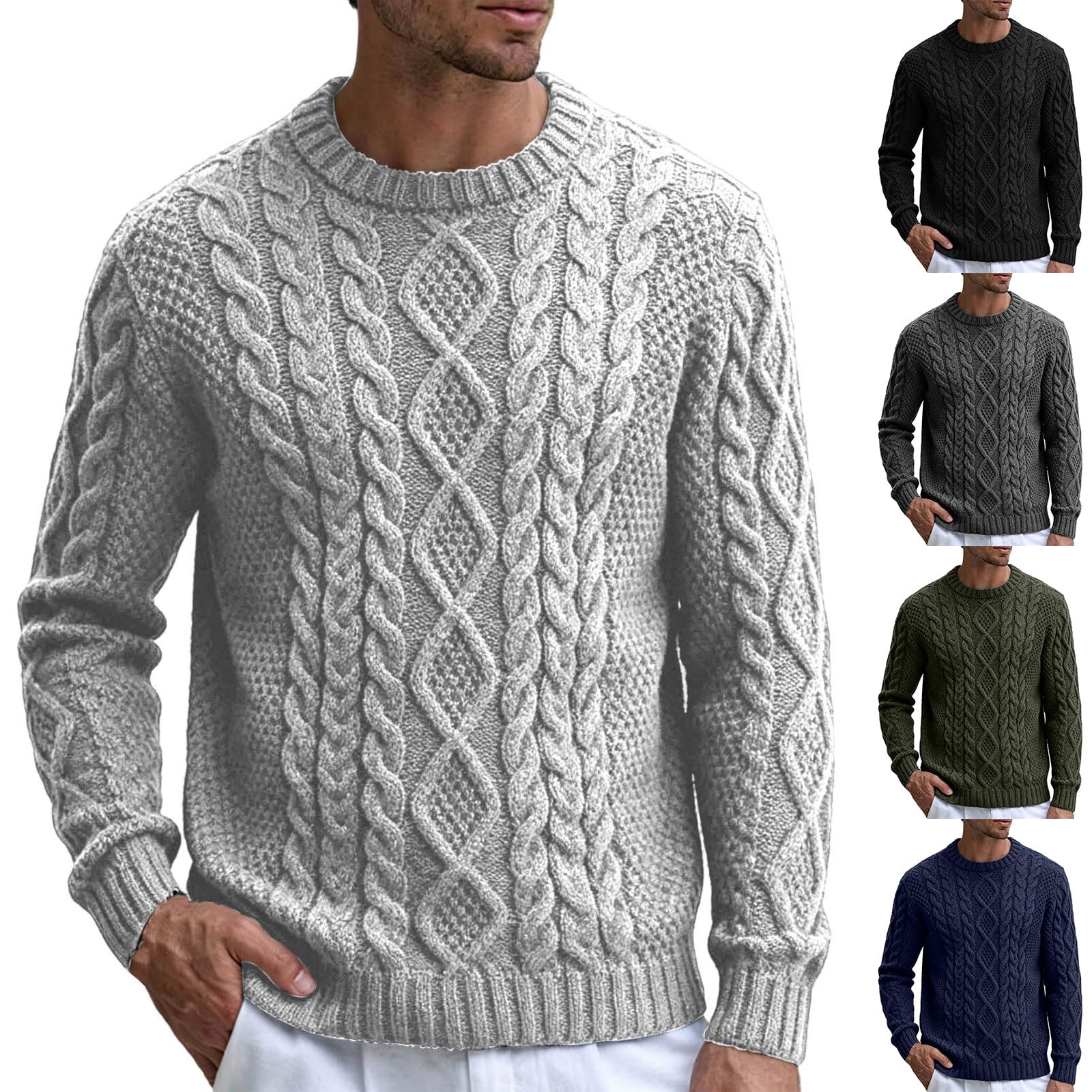 Generisch Maglione da uomo a righe jacquard, a maniche lunghe, invernale, scollo rotondo, casual, sottile, da lavoro, comodo maglione invernale