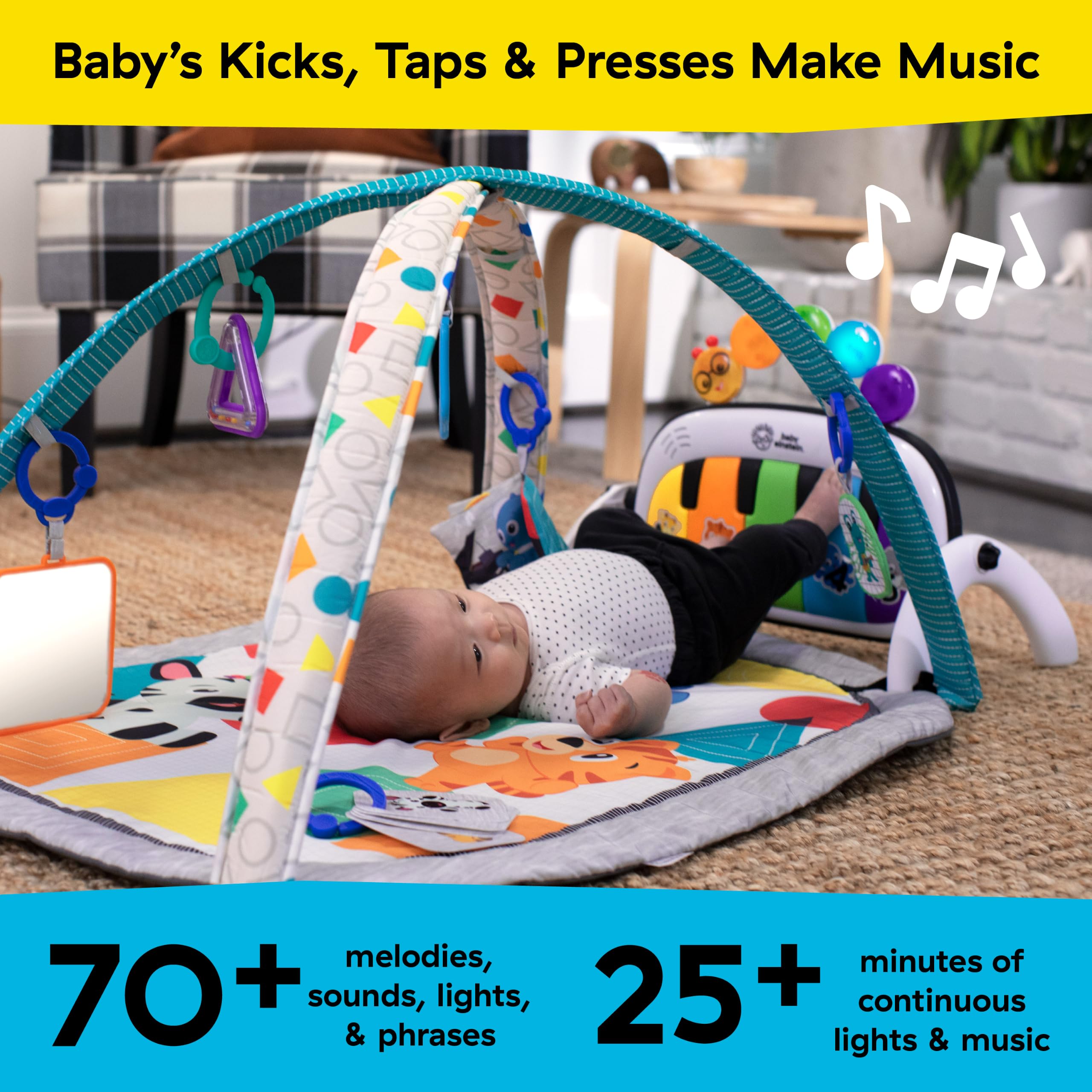 Baby Einstein Tapis d'éveil bébé Kickin Tunes 5-en-1 Découverte Musicale et Linguistique, Jouet Musical Portable, 0 Mois+