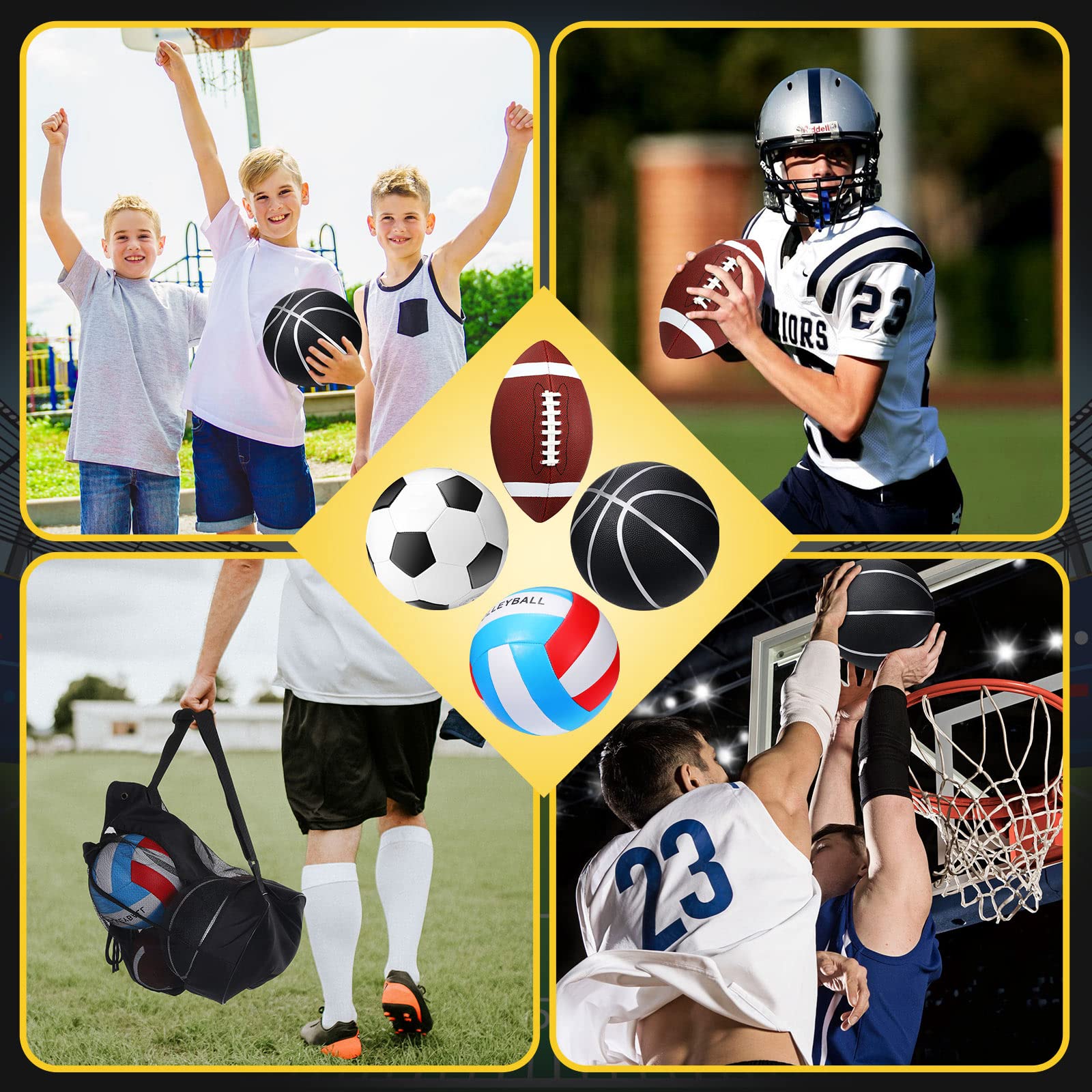 Jerify 4 Set of Sport Balls Official Size Athletic Balls Include ...