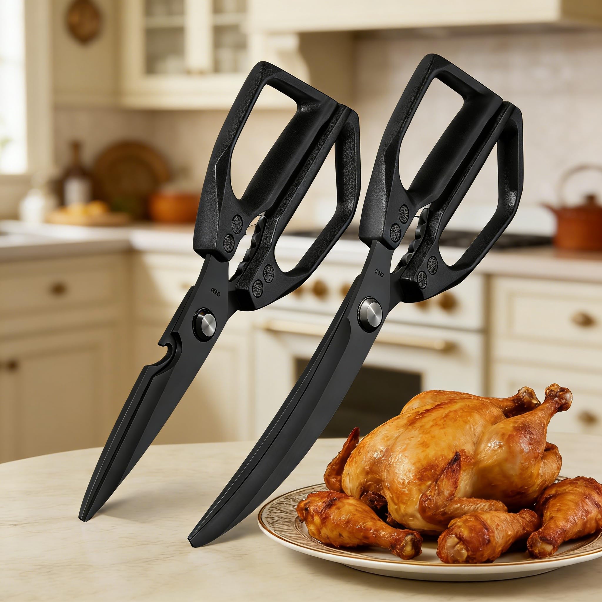 Kitchen Scissors - Stainless Steel Kitchen Shear, Sharp Meat Scissors Dishwasher Safe, Heavy Duty Poultry Shears, Japanese Cooking Scissor for Food, Christmas Gifts for Men Women, Black