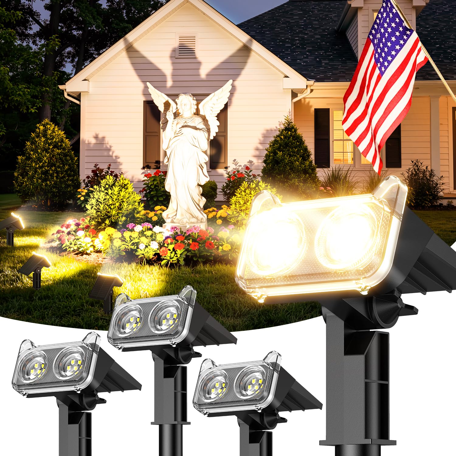 LETMY Solar Lights Outdoor Waterproof IP65, 4 Pack Solar Spot Lights Outdoor with 14 Big LEDs