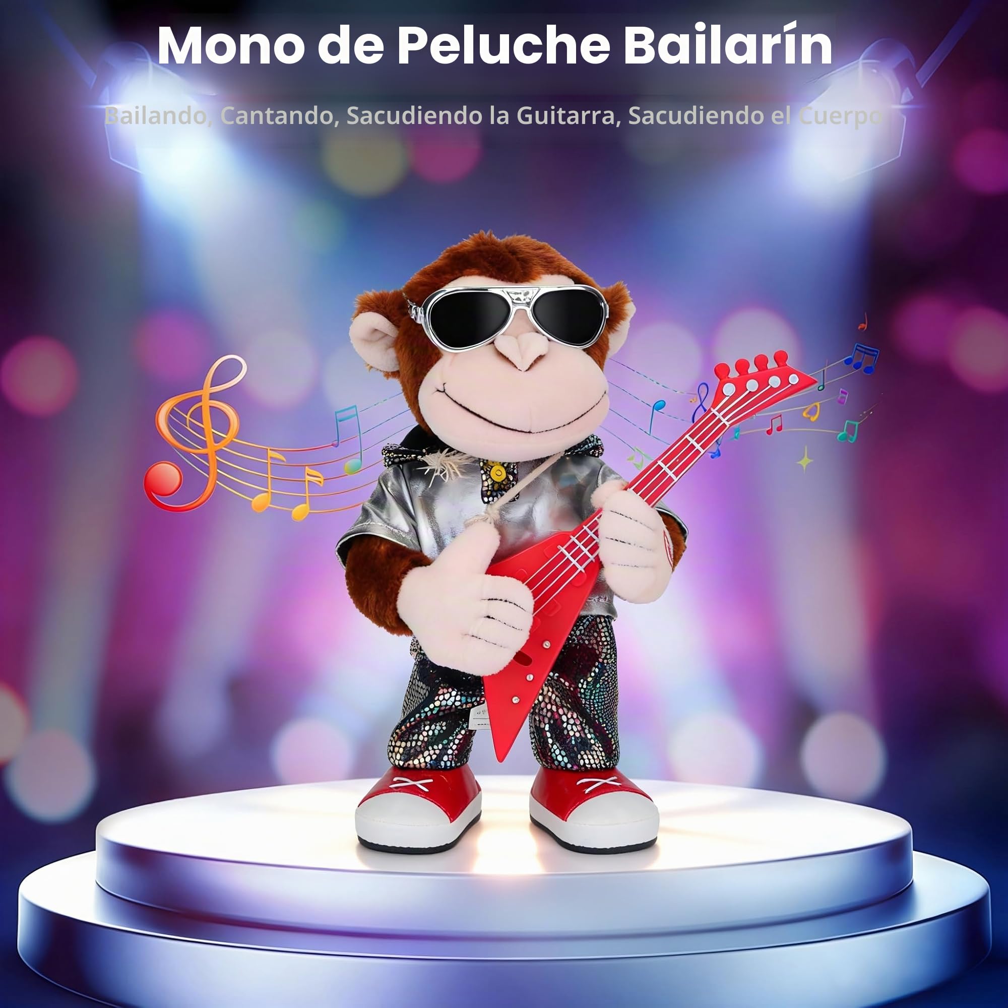 Mono danzante de peluche con forma de mono cantando y bailando, juguete para niños y adultos, regalo para decoración del hogar, baile, canto, sacudiendo el cuerpo y sacudiendo la guitarra