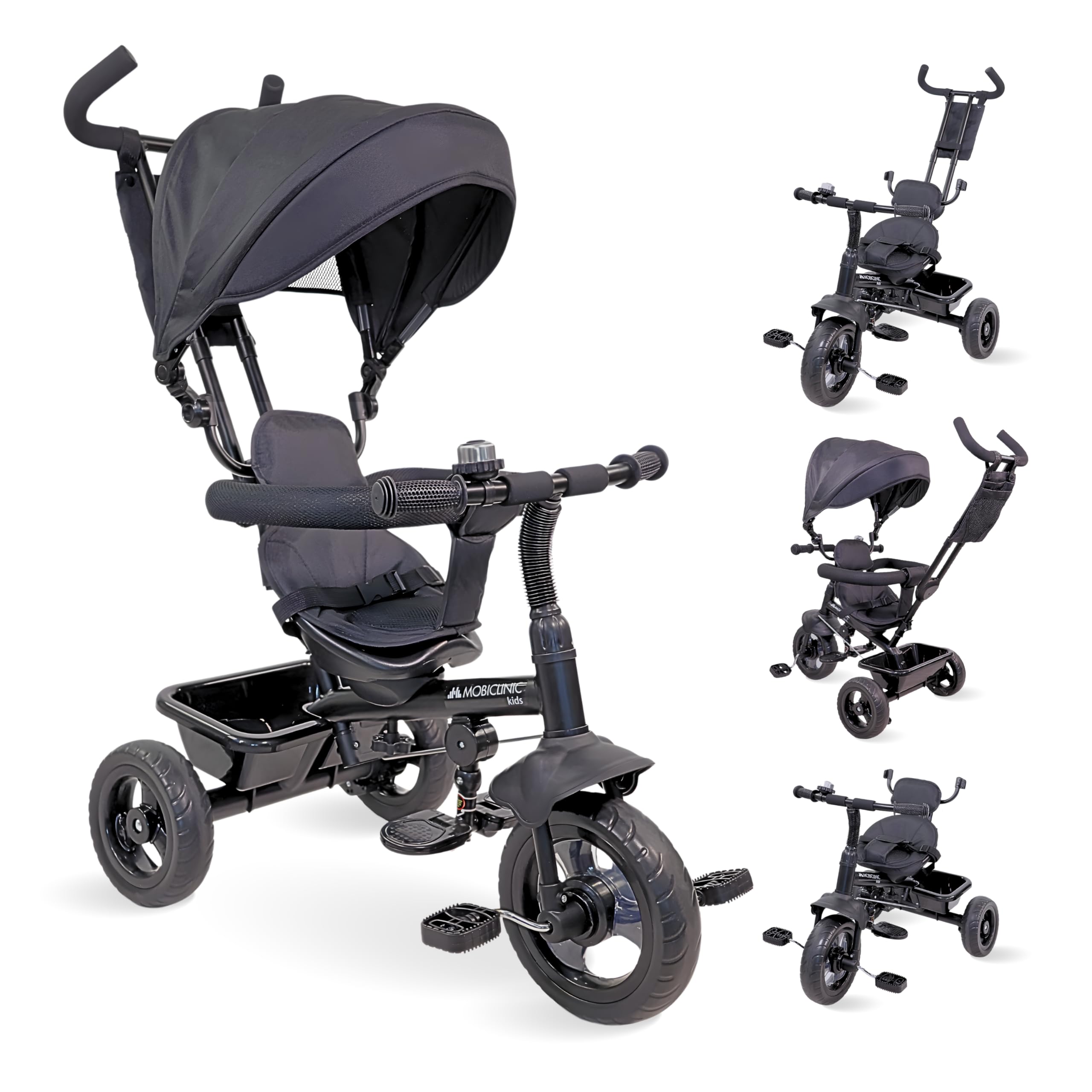 Driewieler voor kinderen Momi 4-in-1 Solivia met telescopisch stuur, 5-punts veiligheidsgordel, voor kinderen vanaf 12 maanden, met zonnedak, PU- wielen, tas en bekerhouder
