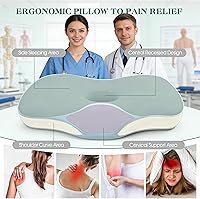 Vista 3 de Almohada cervical para soporte de cuello y hombros, almohadas ergonómicas de contorno de espuma viscoelástica con doble altura ajustable y funda