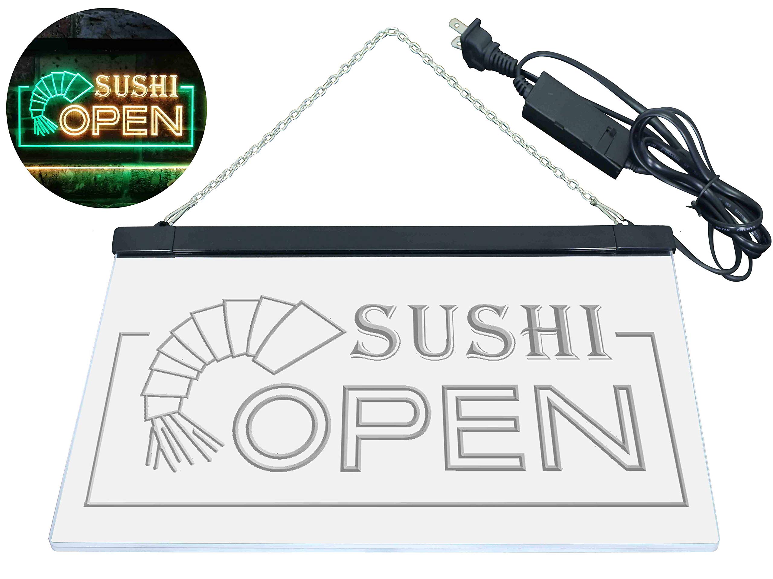 Sushi Open Dual Color LED Enseigne Lumineuse Neon Sign Vert et jaune 600 x 400mm st6s64-i0027-gy