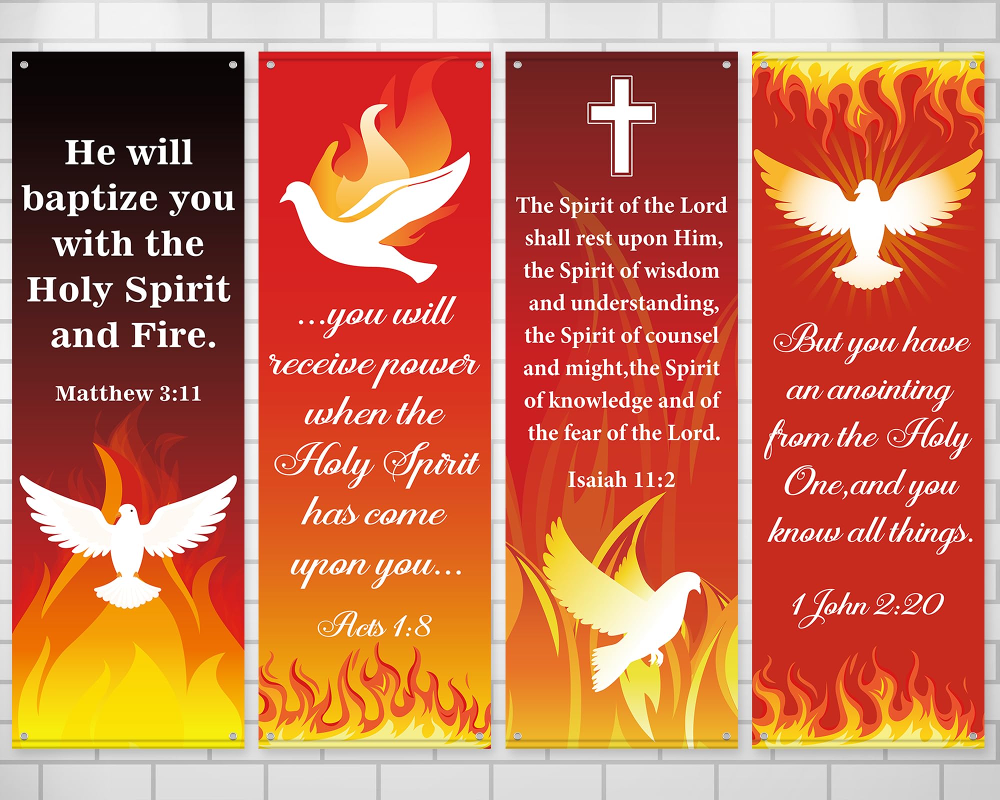 4Pcs Church Banners for Sanctuary Wall Welcome Religious Pentecost Hanging Backdrop Pentecost Church Hanging Signs Bible Verses Banner Scripture Signs for Religious Party School Decorations — image 1