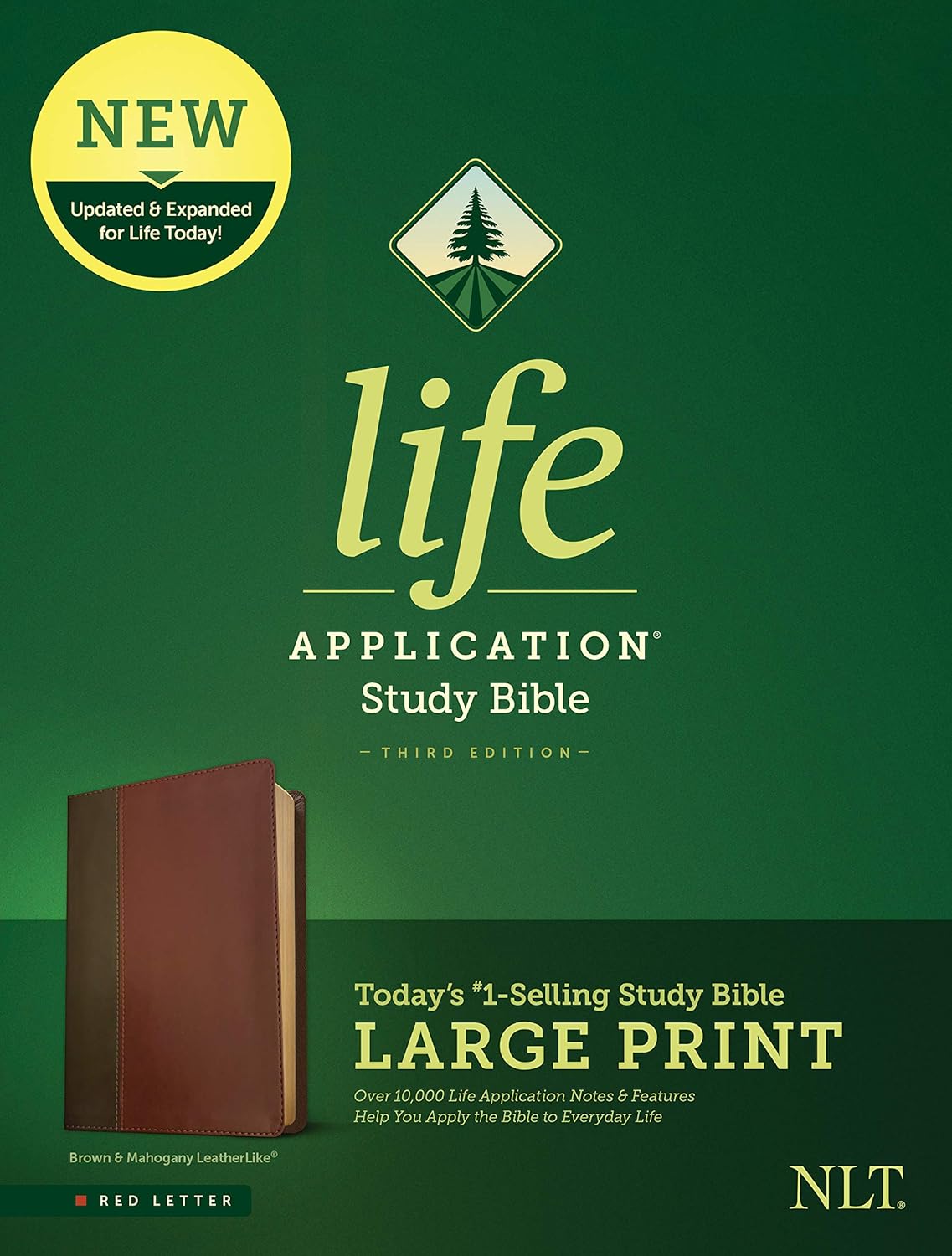 Tyndale NLT Life Application Study Bible, Third Edition, Large Print (LeatherLike, Brown/Mahogany, Red Letter) – New Living Translation Bible, Large Print Study Bible for Enhanced Readability      Imitation Leather – Large Print, April 7, 2020