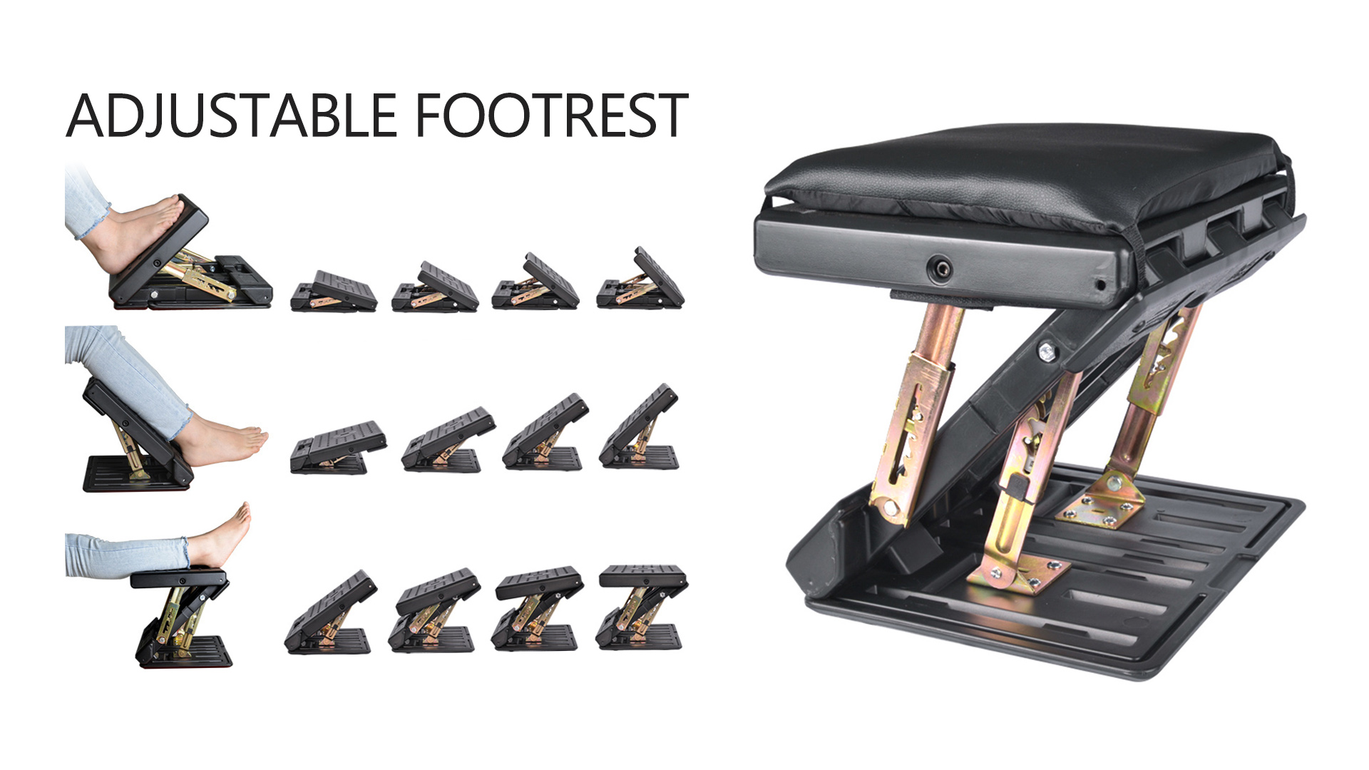 Ybaymy Repose-pieds Réglable Avec Repose-pieds Souple Amovible, 4 Niveaux De Hauteur Sous Le Bureau Avec Surface De Massage, Charge Maximale De 120 Kg Pour Voyage, Voiture, La Maison, Le Train Noir