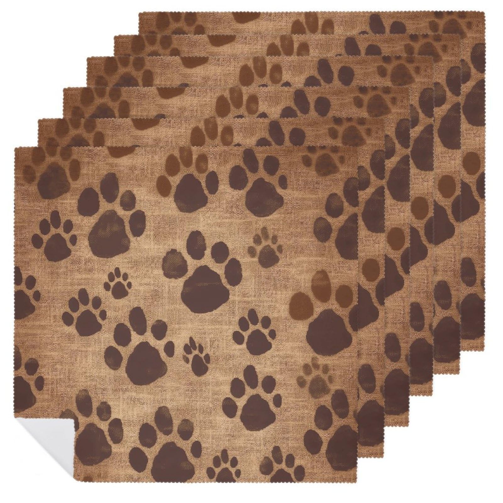 Serviettes de table carrées en tissu à motif pattes de chat 45x45 cm | Lot de 6