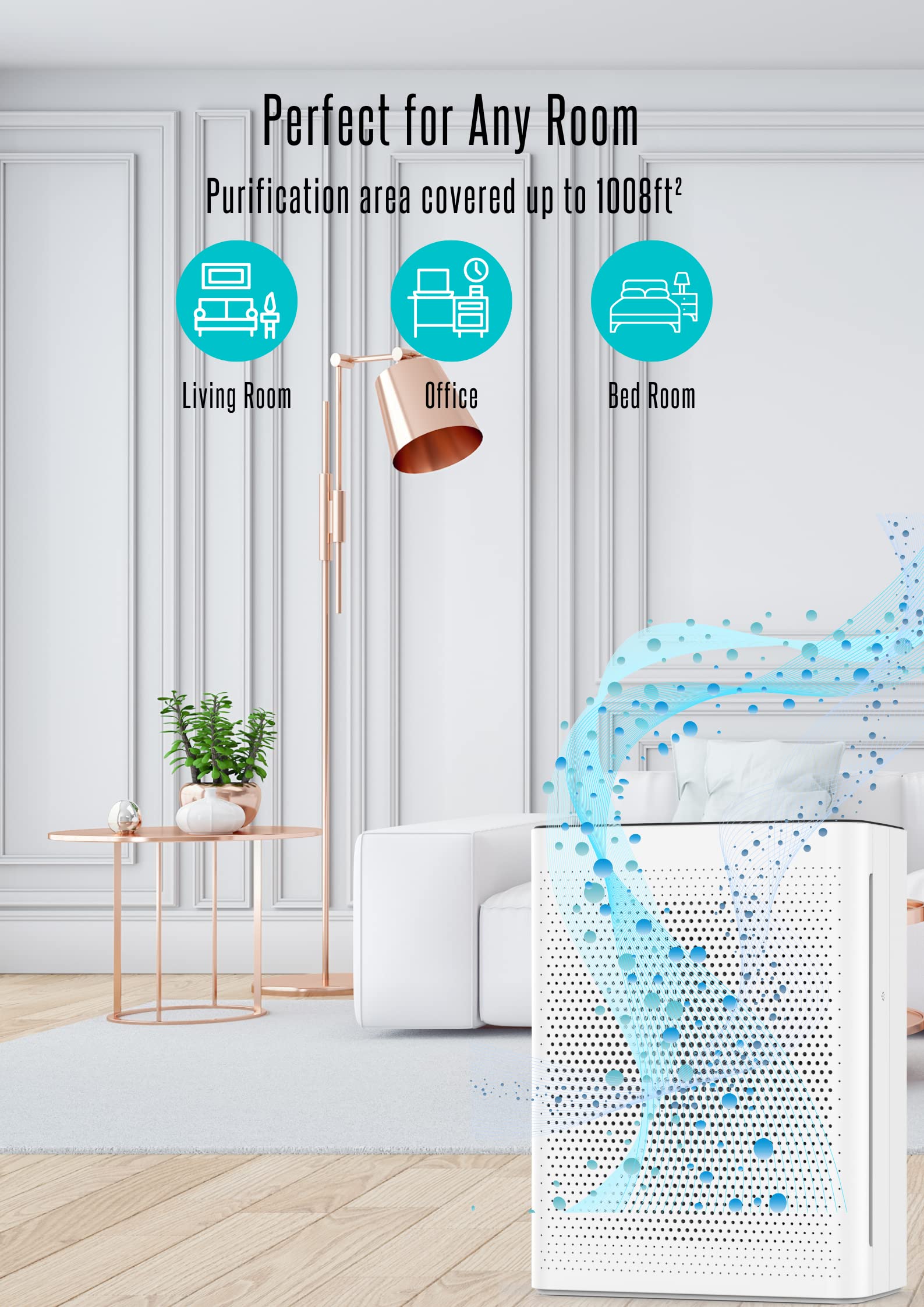 Zestaire Alpha 5 Air Purifier | 5 in 1 - UV Light + Ionizer + H13 True HEPA +Carbon Filter + Prefilter | Air Quality Monitor | Auto & Sleep Mode Touch Control 1008 sq ft. Coverage for Pets